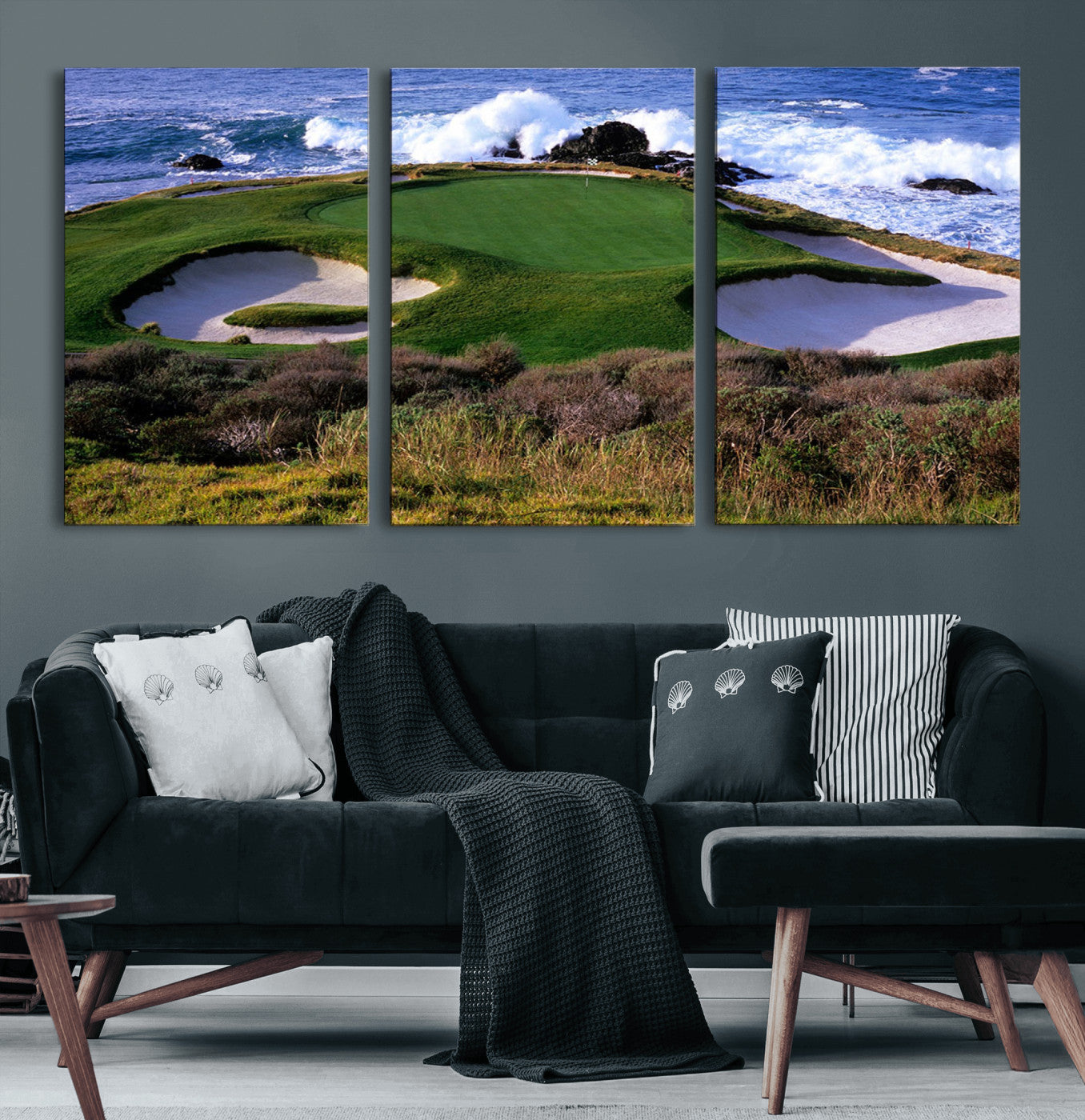 22776914-MGV-CV-36X24-Golf Course Wall Art – Oceanfront Green Canvas Print, Coastal Pebble Beach Photography Sports Decor for Living Room, Office, Man