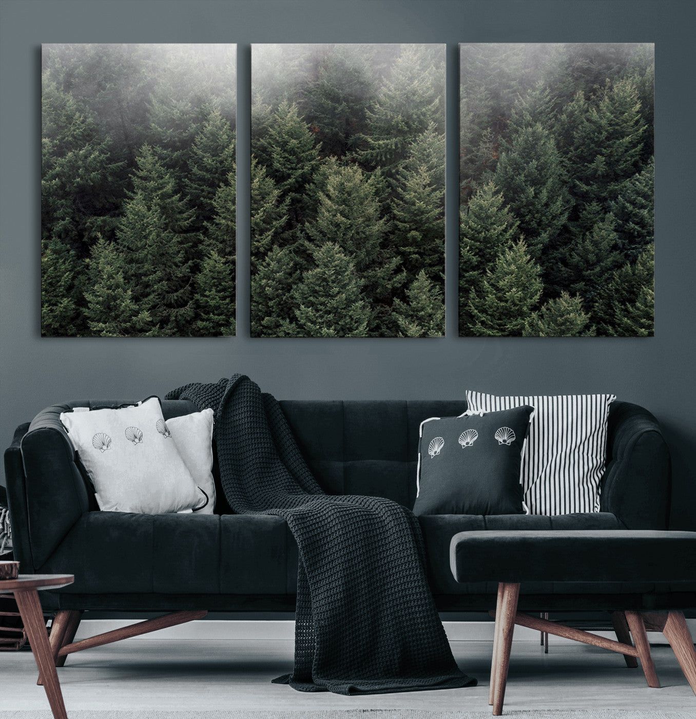 84059409-MGV-CV-36X24-Forest Wall Art – Misty Evergreen Trees Canvas Print, Tranquil Nature Photography Decor for Bedroom, Living Room, Office, Cabin or