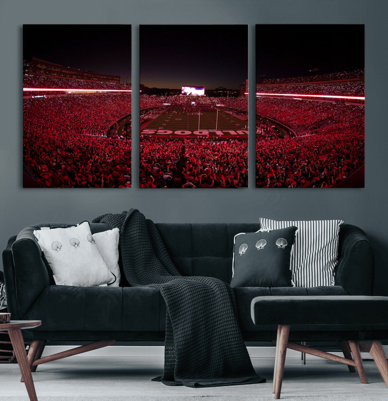 38331045-MGV-CV-60X30-3P-Sanford Stadium Wall Art – Georgia Bulldogs Football Red Night Game Canvas Print, Electric College Sports Decor for Man Cave or