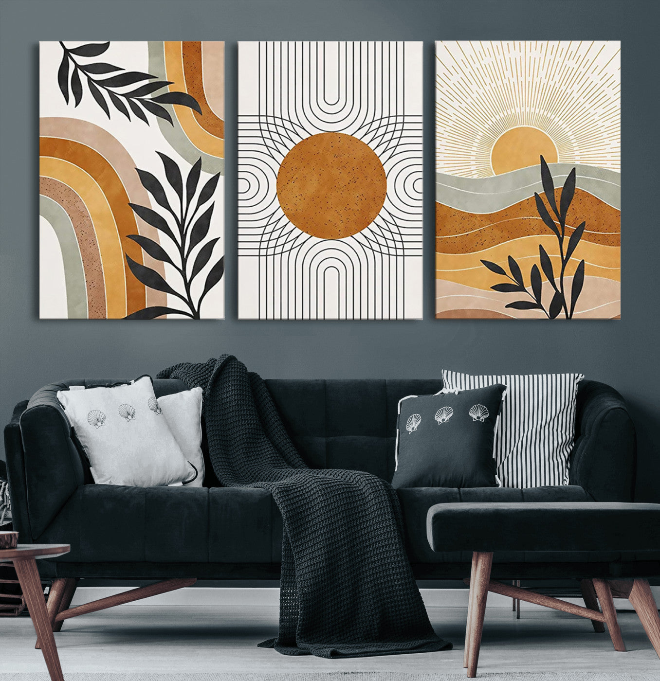 32359-MGV-CV-36X24-Modern Sun Wall Art Canvas Print, Framed Retro Horizon Art Picture Print, Sunburst Design Perfect Mid Century Boho Decor Artwork
