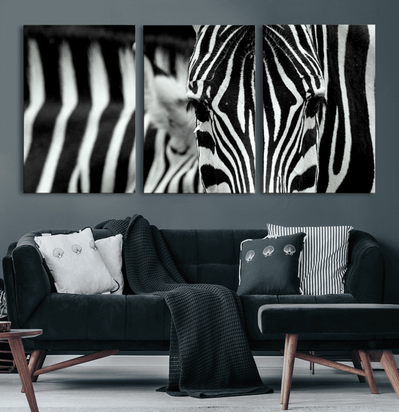 43631-MGV-CV-60X30-3P-Black and White Zebra Wall Art – Modern Animal Print Canvas Artwork for Living Room, Bedroom, or Office Decor