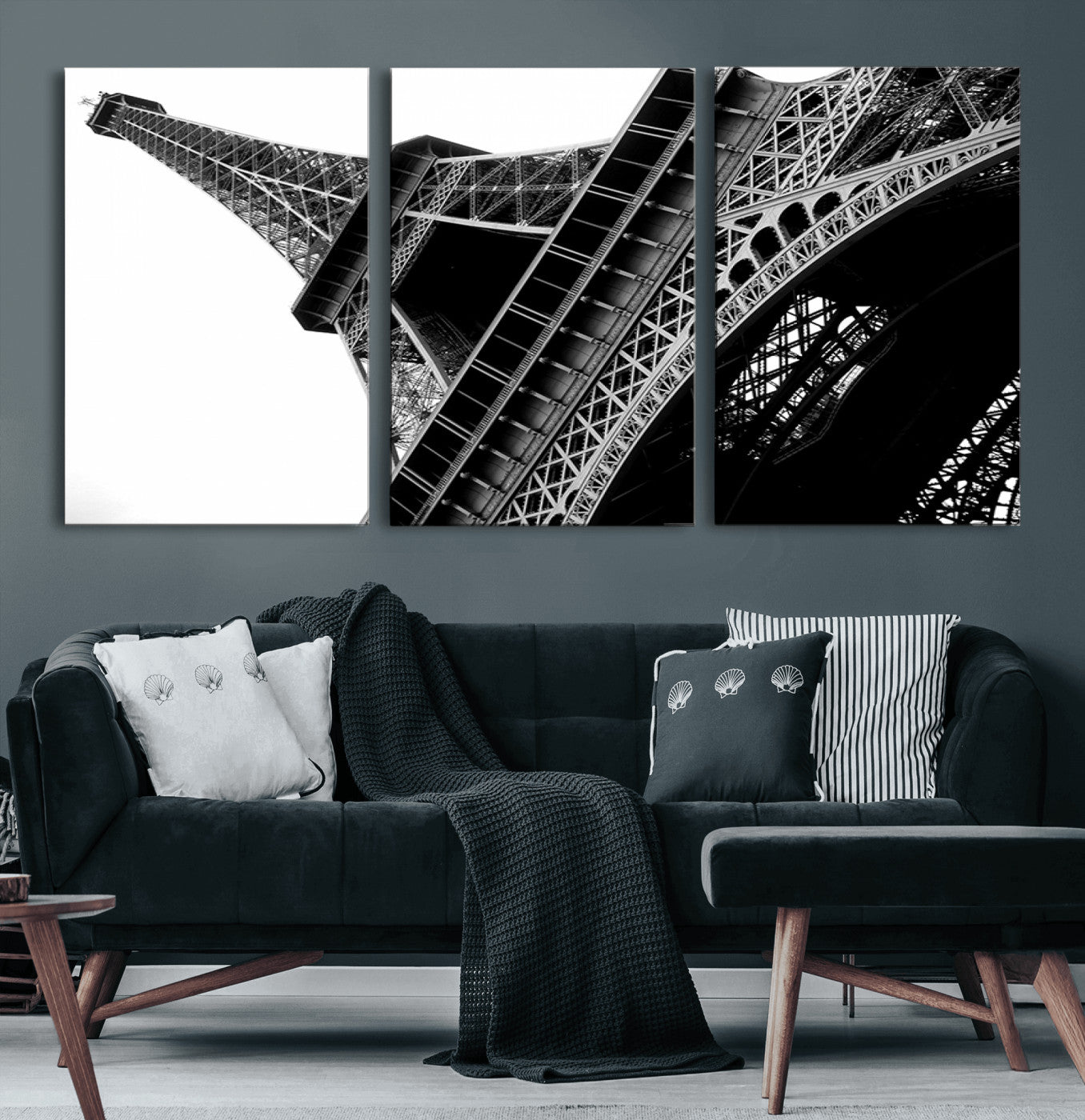 89033-MGV-CV-60X30-3P-Eiffel Tower Wall Art – Dramatic Black and White Architectural Canvas Print, Modern Paris Decor for Office, Living Room or