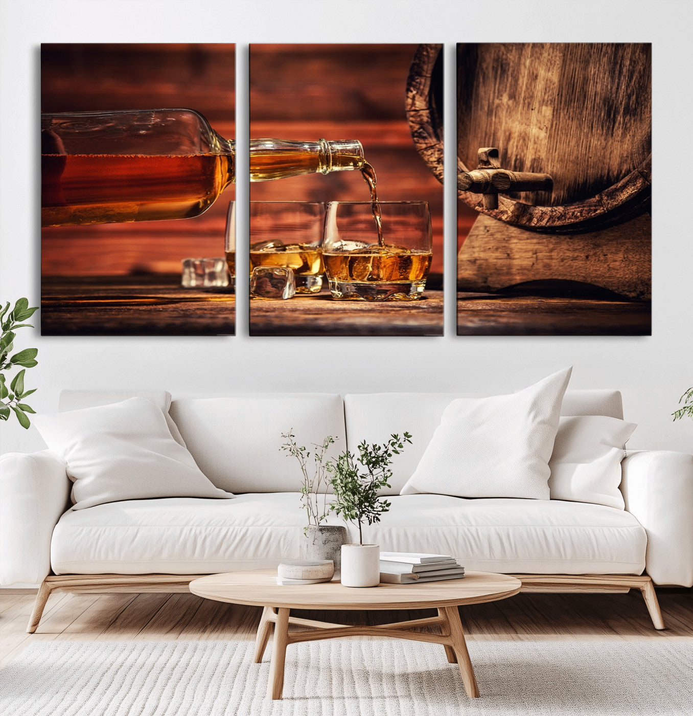 52458-MGV-CV-36X24-Whiskey Pour Wall Art – Elegant Whiskey Bottle Pouring into Glasses Canvas Print, Refined Bar or Lounge Decor for Home, Office, or