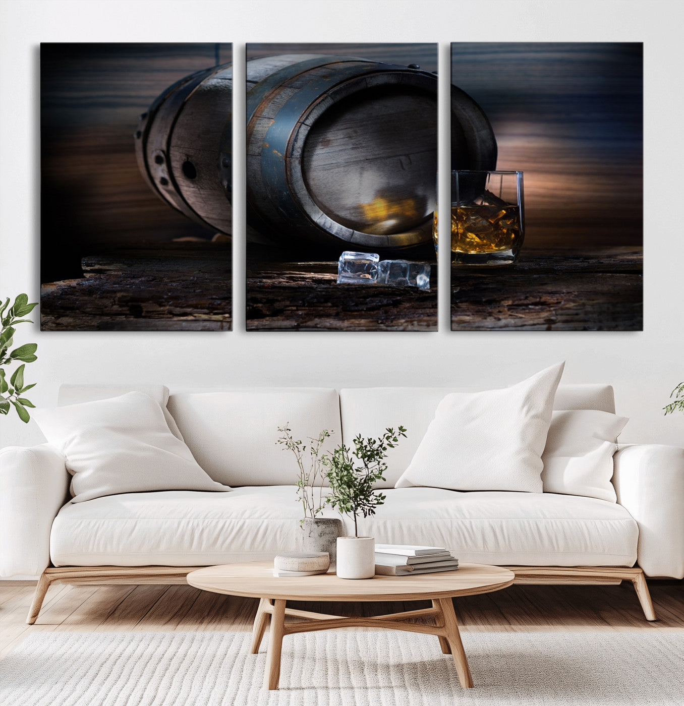 78049-MGV-CV-36X24-Whiskey Barrel Wall Art – Rustic Whiskey Barrel and Glass with Ice Canvas Print, Classic Bar or Lounge Decor for Home, Office, or