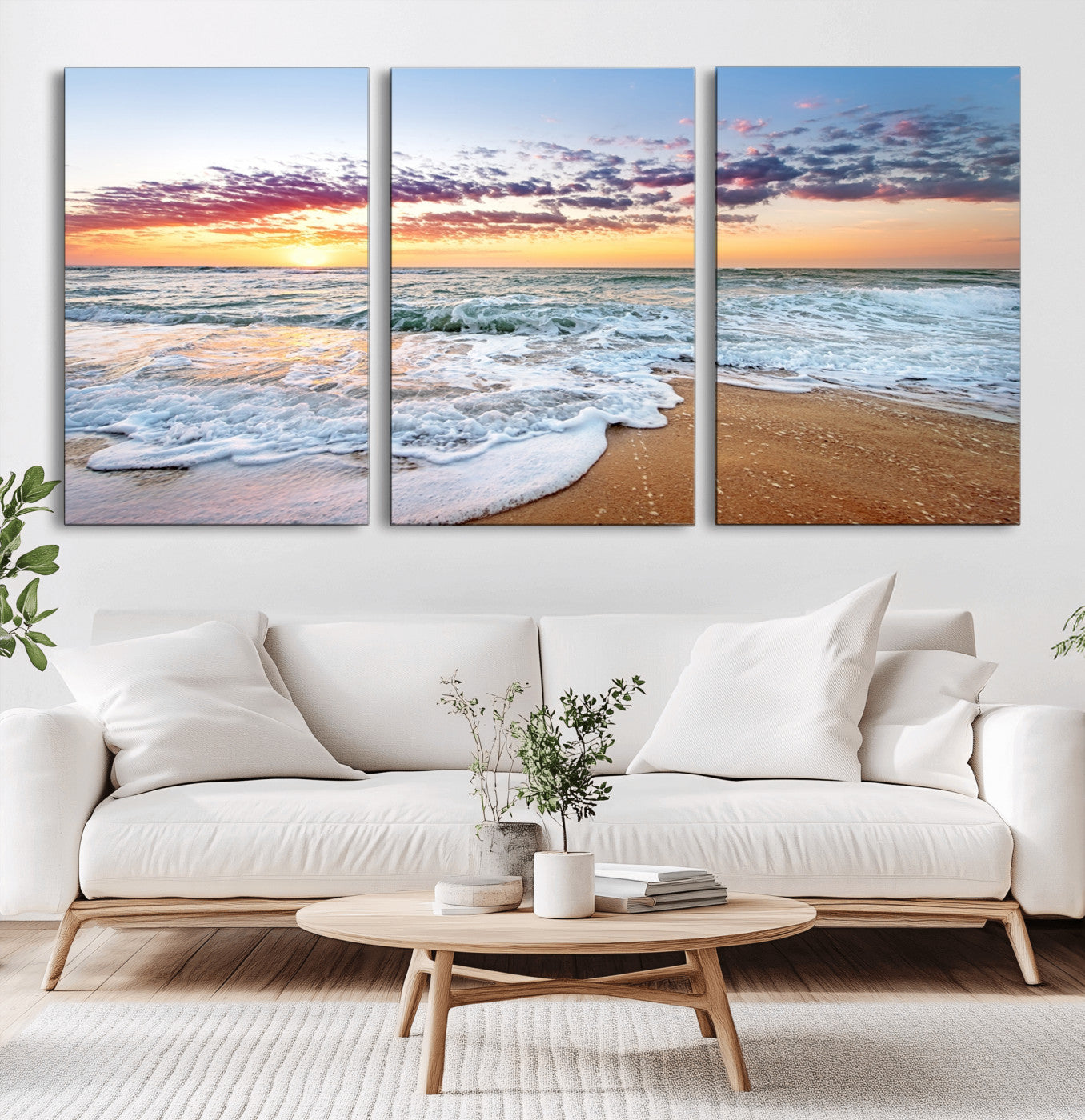 39560-MGV-CV-36X24-Sunrise Beach Wall Art – Vibrant Ocean Waves and Golden Sand Canvas Print, Seaside Coastal Decor for Living Room, Bedroom or