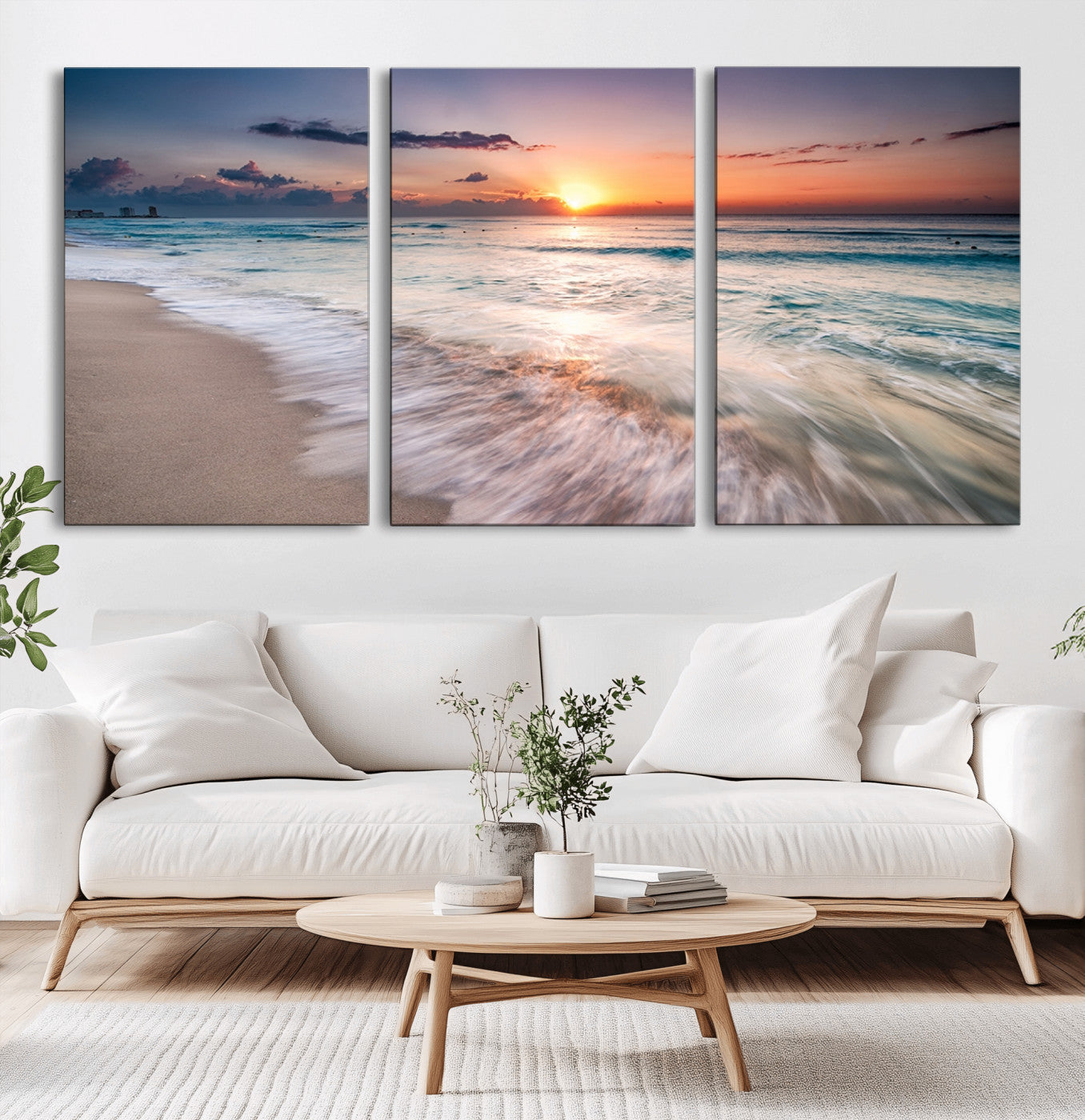 71849-MGV-CV-36X24-Sunrise Ocean Beach Wall Art – Serene Seascape Canvas Print with Gentle Waves, Coastal Nature Decor for Bedroom, Living Room or
