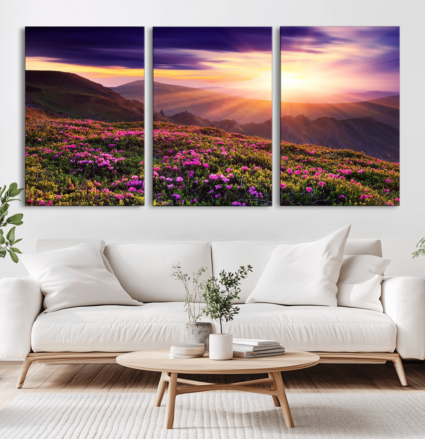 49741-MGV-CV-36X24-Mountain Sunrise Wall Art – Vibrant Floral Landscape Canvas Print, Nature Home Decor for Living Room, Bedroom Office or Cabin