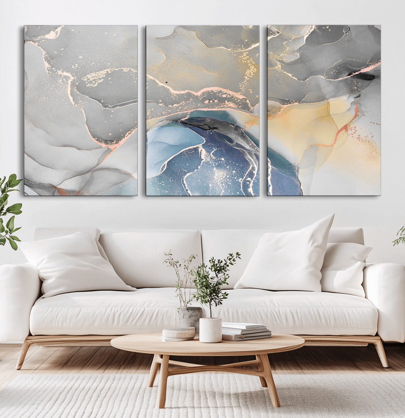 63211-MGV-CV-36X24-Abstract Fluid Art Wall Decor – Blue, Gray & Gold Canvas Print, Modern Home and Office Wall Art Decor for Living Room, Bedroom or