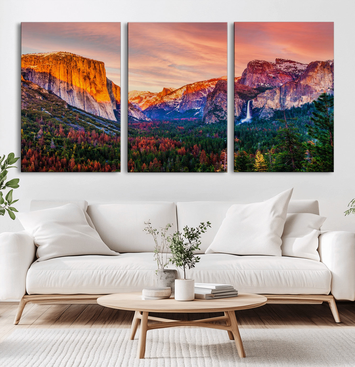 24519-MGV-CV-36X24-Yosemite Valley Sunset Wall Art – Majestic Mountain Landscape with Waterfall and Vibrant Sky, Nature Photography for Home or
