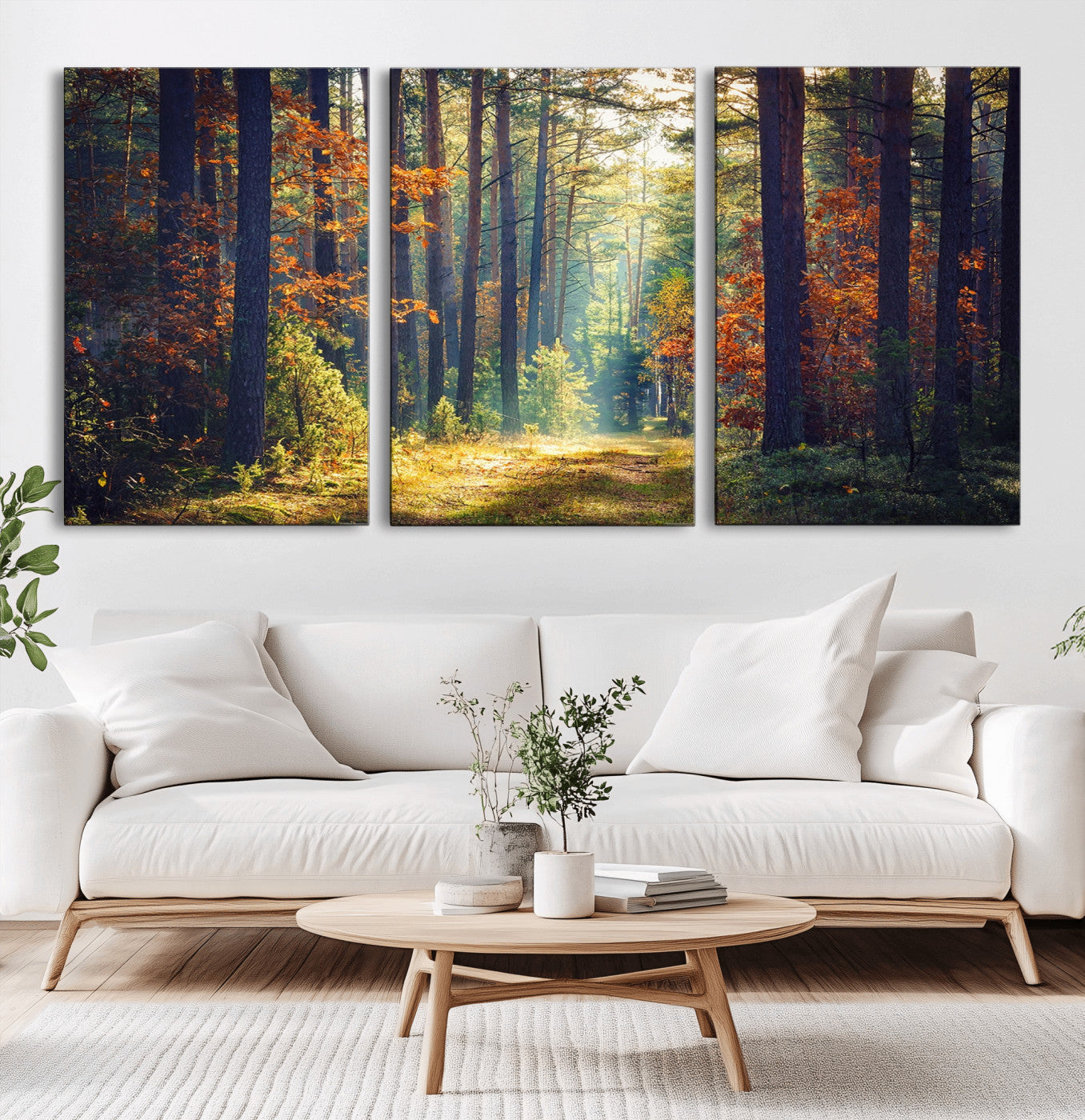 86249-MGV-CV-36X24-Sunlit Autumn Forest Path Wall Art – Peaceful Nature Scene with Fall Foliage, Calming Woods Decor for Home or Office