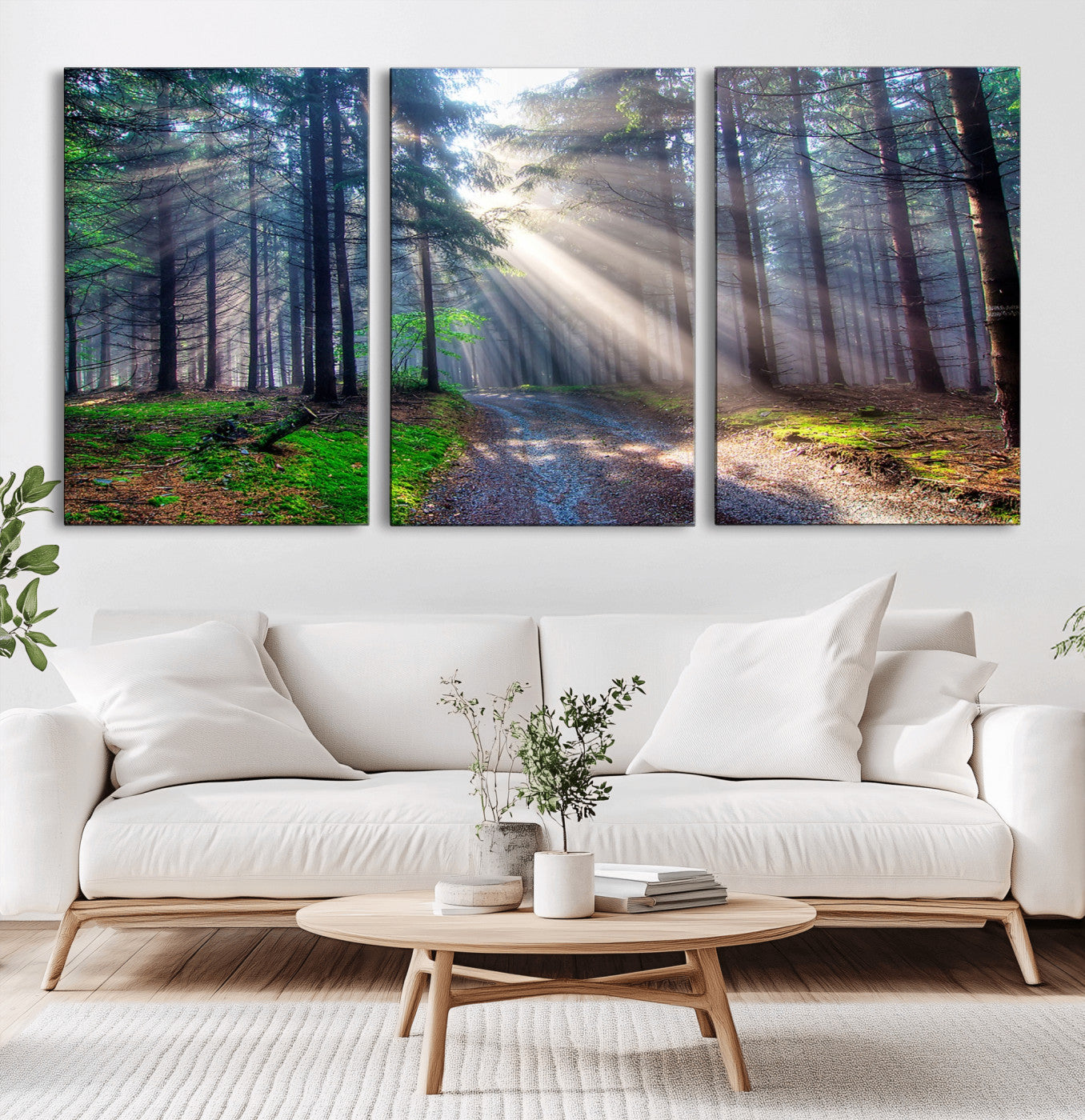 42047-MGV-CV-36X24-Sunlit Forest Path Wall Art – Nature Canvas Print, Serene Woodland Landscape, Perfect Home & Office Decor for Calm and Tranquil