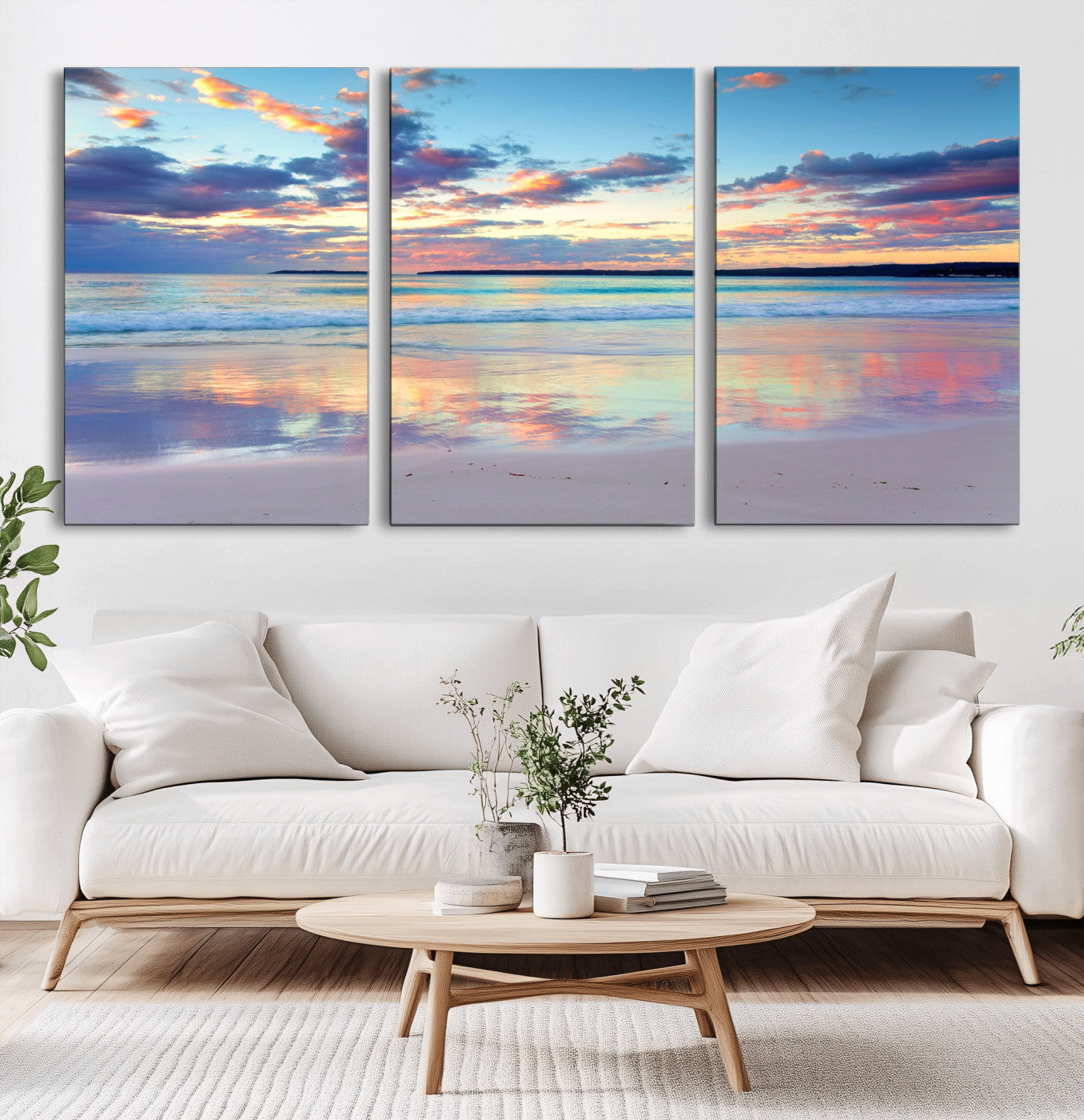 64882-MGV-CV-36X24-Tranquil Sunset Beach Wall Art – Panoramic Ocean Reflection Canvas Print, Calm Coastal Decor for Bedroom, Living Room or Office