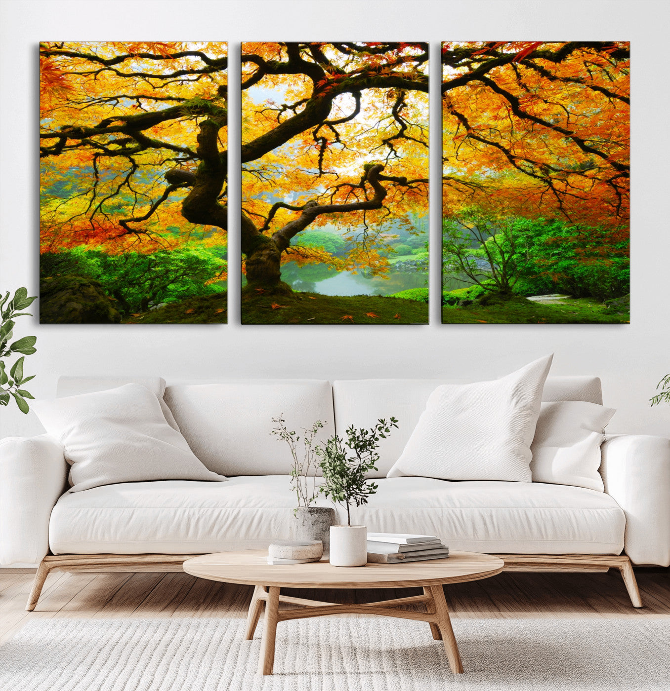 78748-MGV-CV-36X24-Golden Autumn Maple Tree Wall Art – Bright Fall Colors Canvas Print, Serene Nature Decor for Living Room, Bedroom or Office
