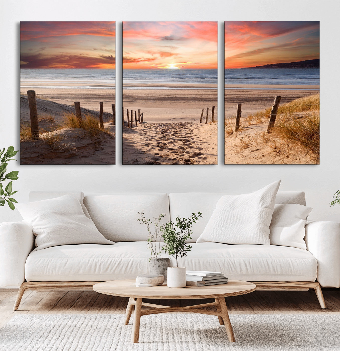 78111-MGV-CV-60X30-3P-Sunset Pathway Wall Art – Panoramic Coastal Canvas Print, Tranquil Beach Decor for Living Room, Office or Bedroom