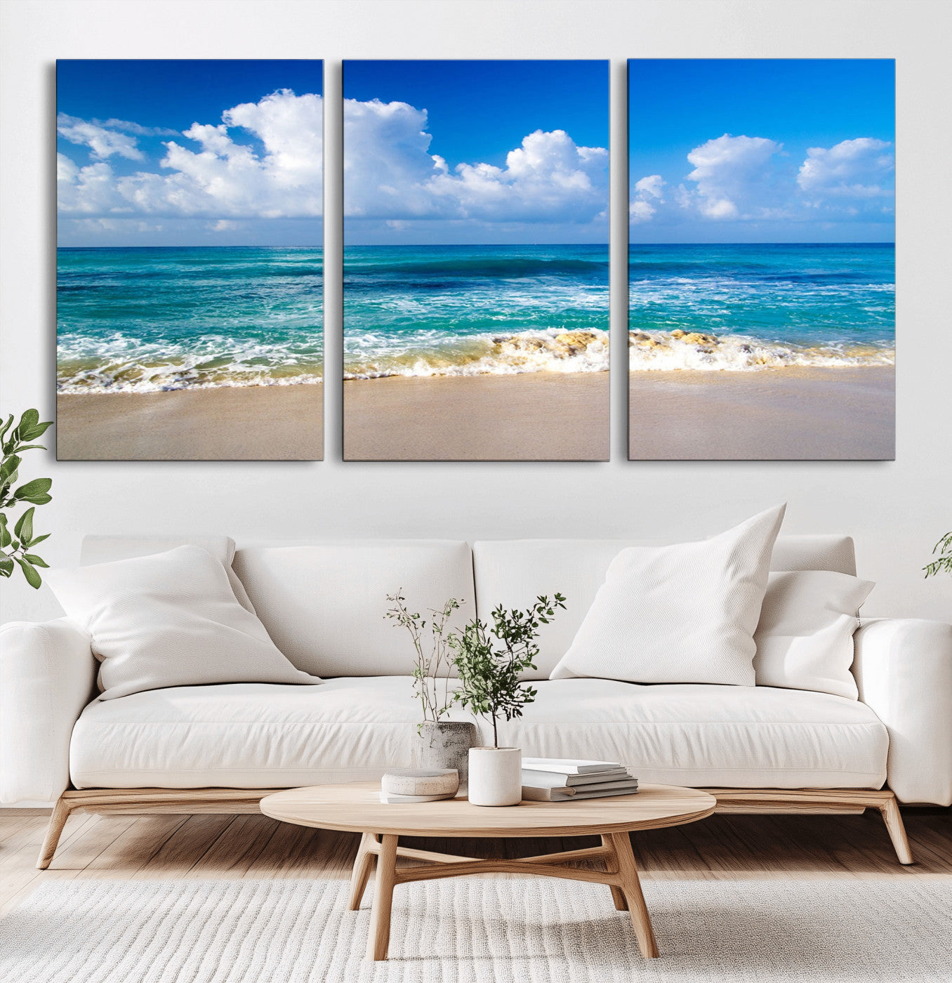 60364-MGV-CV-60X30-3P-Tropical Ocean Wave Wall Art – Serene Blue Sea and White Sand Beach Canvas Print, Coastal Landscape Decor for Living Room, Bedroom
