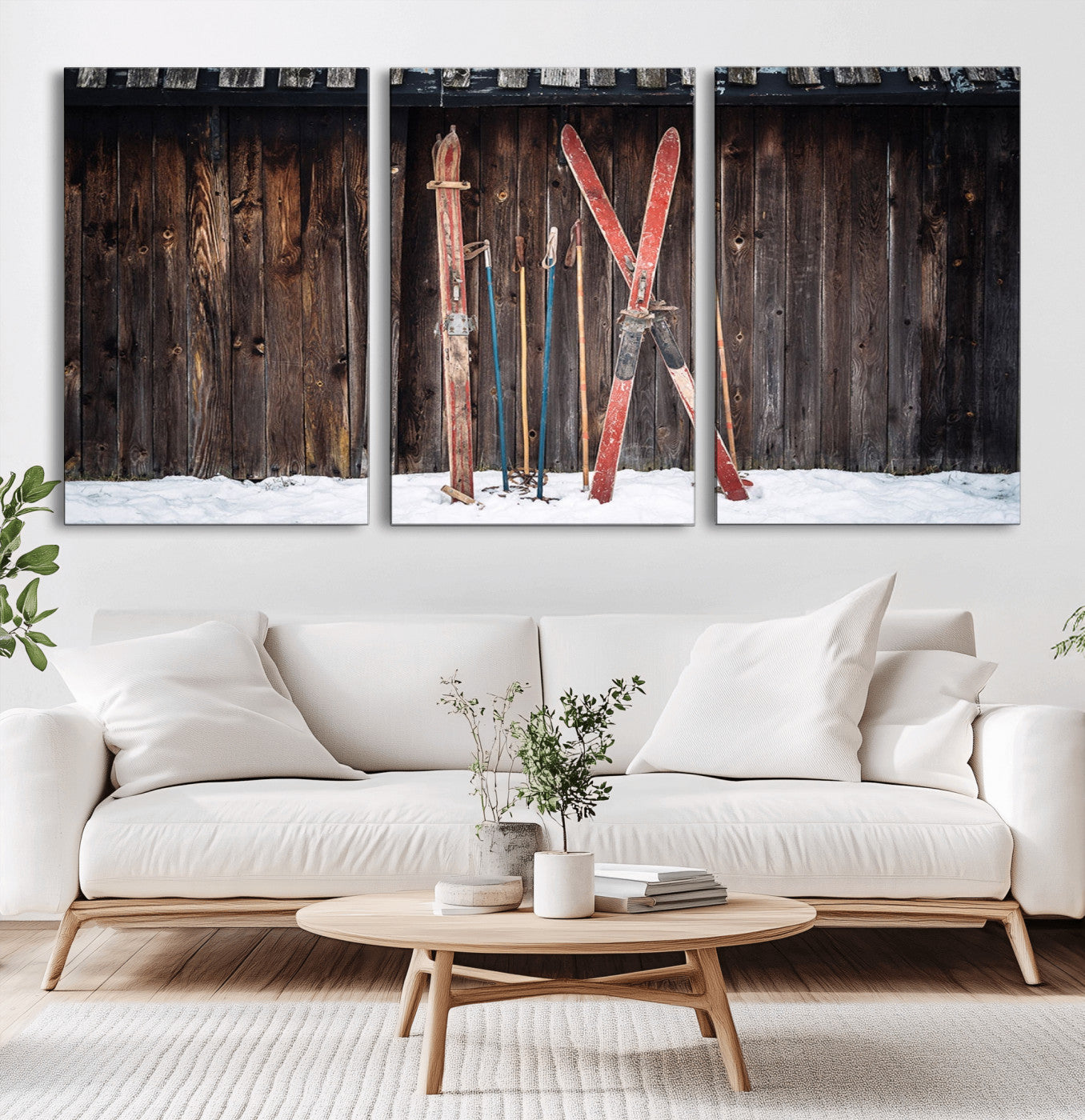78590-MGV-CV-36X24-Vintage Ski Equipment Wall Art – Rustic Winter Sports Canvas Print, Retro Skiing Decor for Living Room, Office, or Cabin
