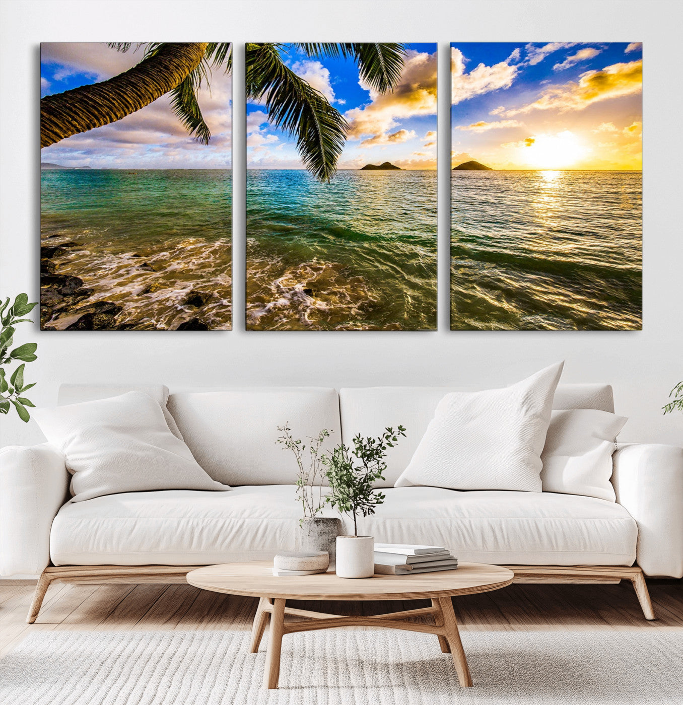 68606-MGV-CV-36X24-Tropical Palm Tree Ocean Wall Art – Sunset Beach Seascape Print, Coastal Paradise Decor for Living Room or Office