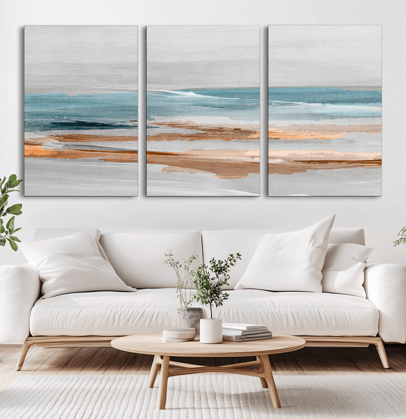 23430-MGV-CV-60X30-3P-Abstract Coastal Wall Art – Modern Ocean Horizon Canvas Print, Minimalist Beach Scene Painting for Bedroom, Living Room, Office or