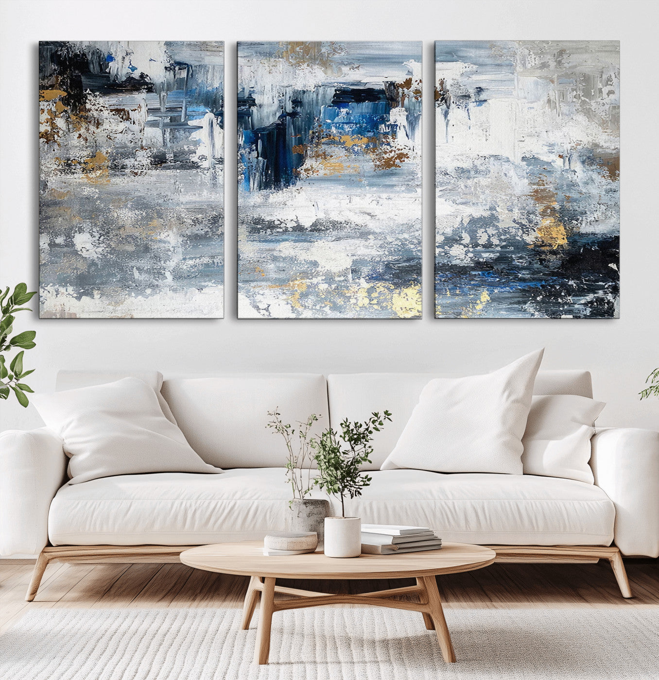 59716-MGV-CV-36X24-Abstract Blue and Gold Wall Art – Modern Textured Canvas Print, Contemporary Painting for Living Room, Bedroom, or Office Decor