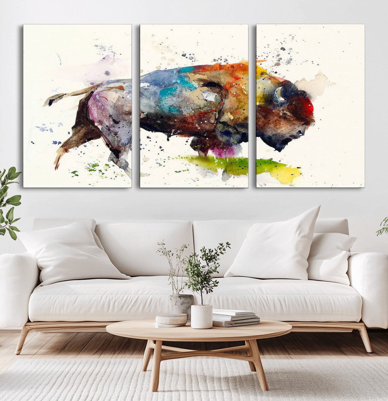 44504-MGV-CV-36X24-Buffalo Watercolor Wall Art – Abstract Bison Canvas Print, Rustic Wildlife Decor for Living Room, Office, Cabin, Man Cave or