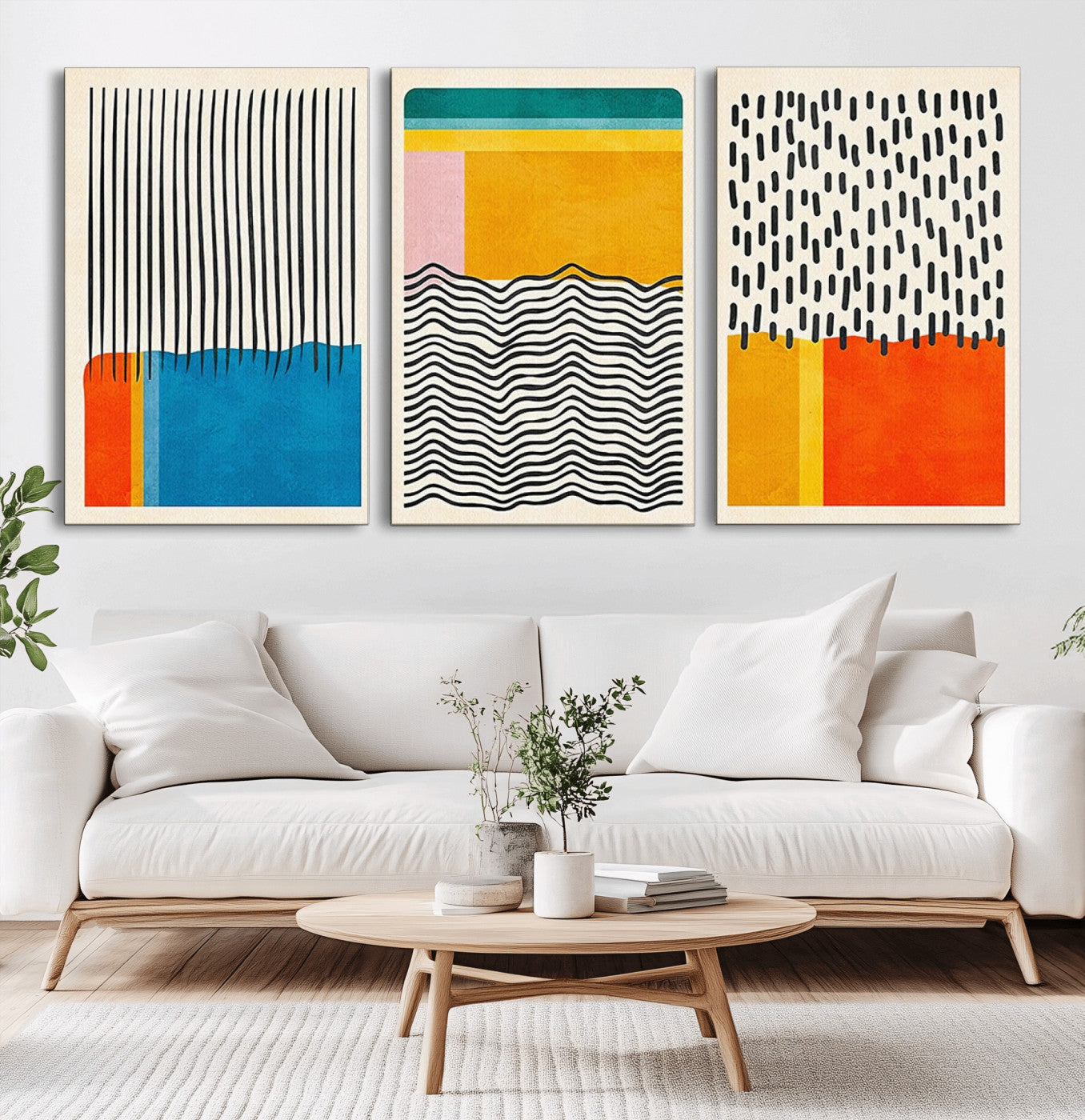 85253-MGV-CV-36X24-Abstract Geometric Wall Art – Modern Minimalist Shapes Canvas Print, Colorful Contemporary Decor for Living Room or Office