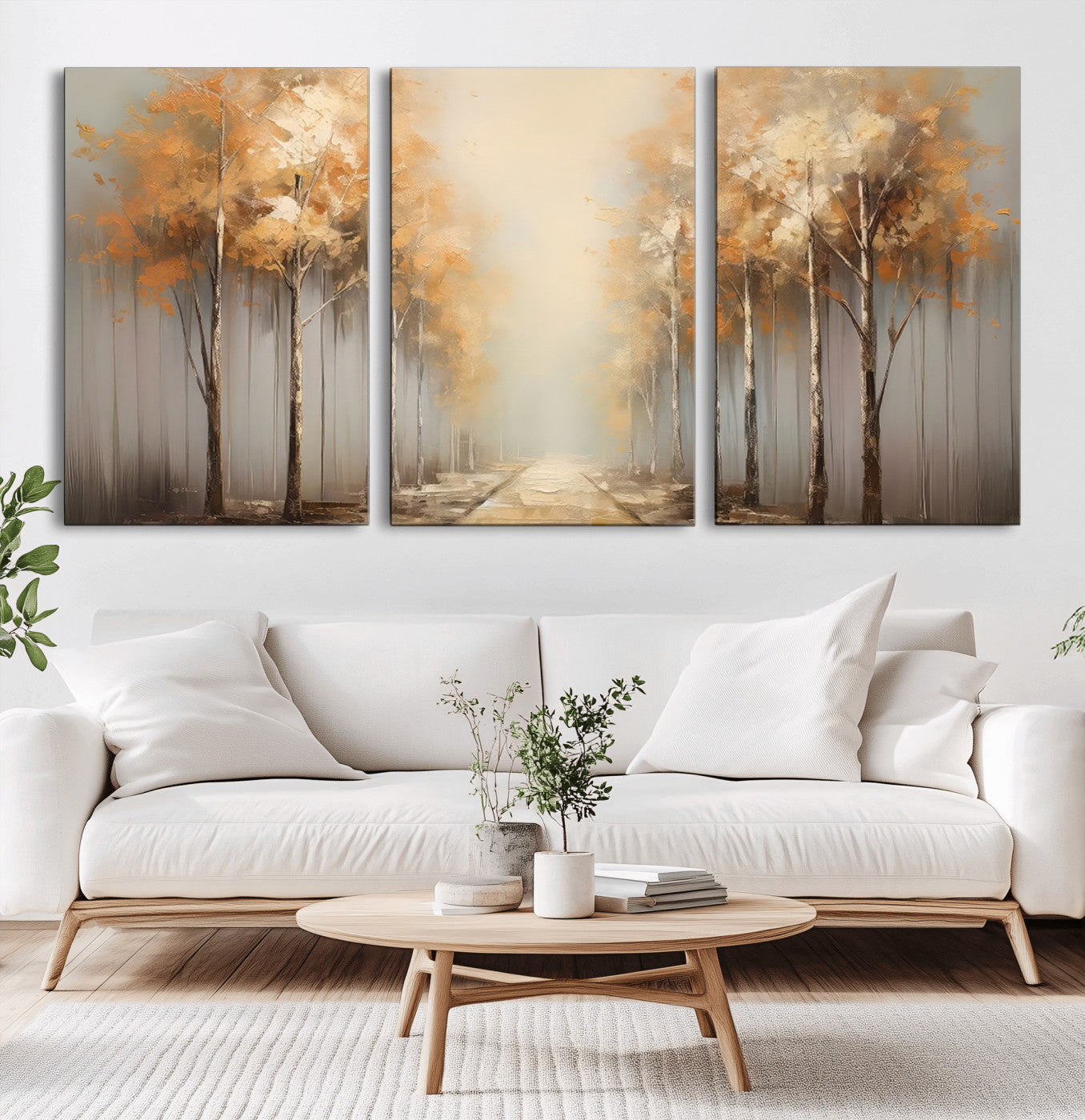 95004-MGV-CV-36X24-Autumn Forest Path Wall Art – Hand Painted Canvas Print with Golden Trees, Modern Nature Landscape Decor for Living Room, Bedroom