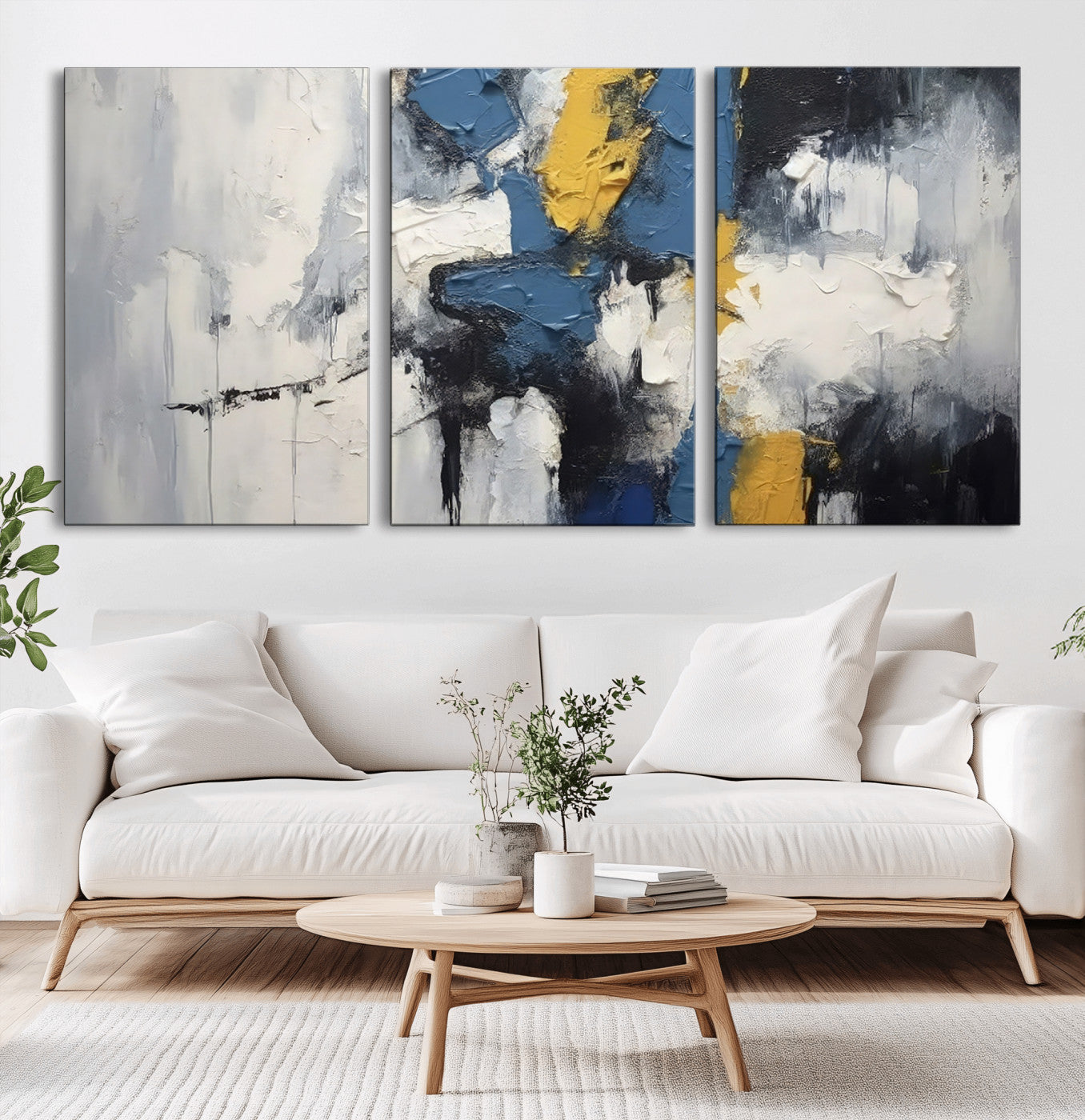 63850-MGV-CV-36X24-Abstract Blue and Yellow Wall Art – Modern Textured Canvas Painting, Bold Contemporary Artwork for Living Room, Bedroom or Office