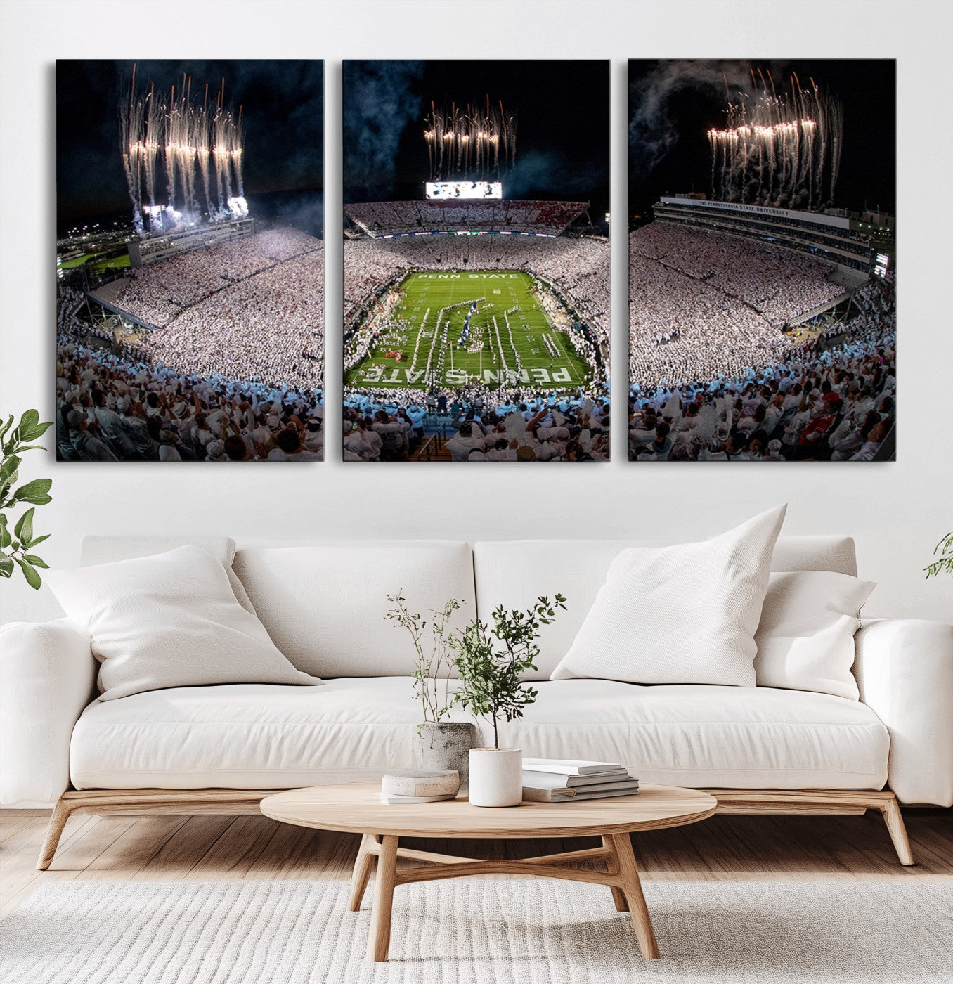 11391-MGV-CV-60X30-3P-Penn State Stadium Wall Art – Panoramic White Out Football Game Canvas Print, College Sports Decor for Office, Man Cave, or Living