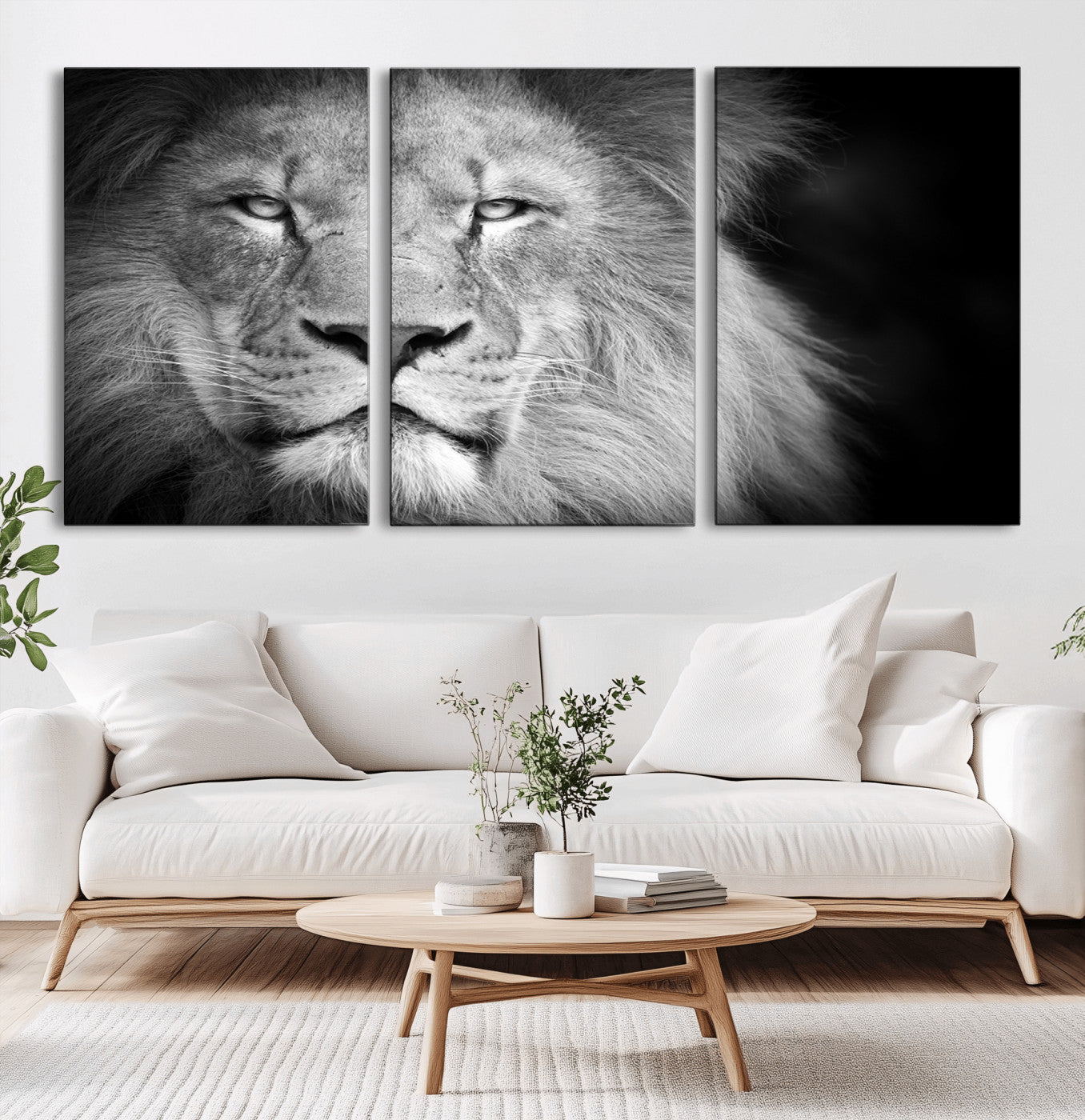 94453-MGV-CV-60X30-3P-Lion Portrait Wall Art – Black and White King of the Jungle Canvas Print, Safari Wildlife Decor for Office, Bedroom, or Living