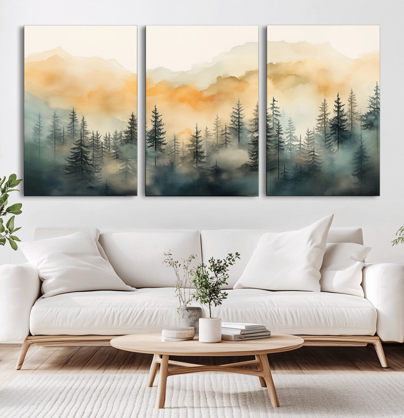 34155-MGV-CV-36X24-Misty Mountain Forest Wall Art – Watercolor Landscape Canvas Print, Nature Inspired Rustic Decor for Living Room, Bedroom or