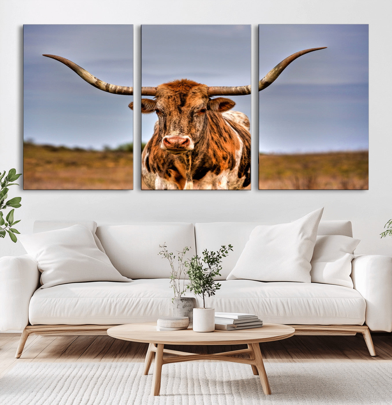 18594-MGV-CV-36X24-Texas Longhorn Bull Wall Art – Rustic Western Cattle Canvas Print, Country Farmhouse Decor for Living Room, Office or Cabin
