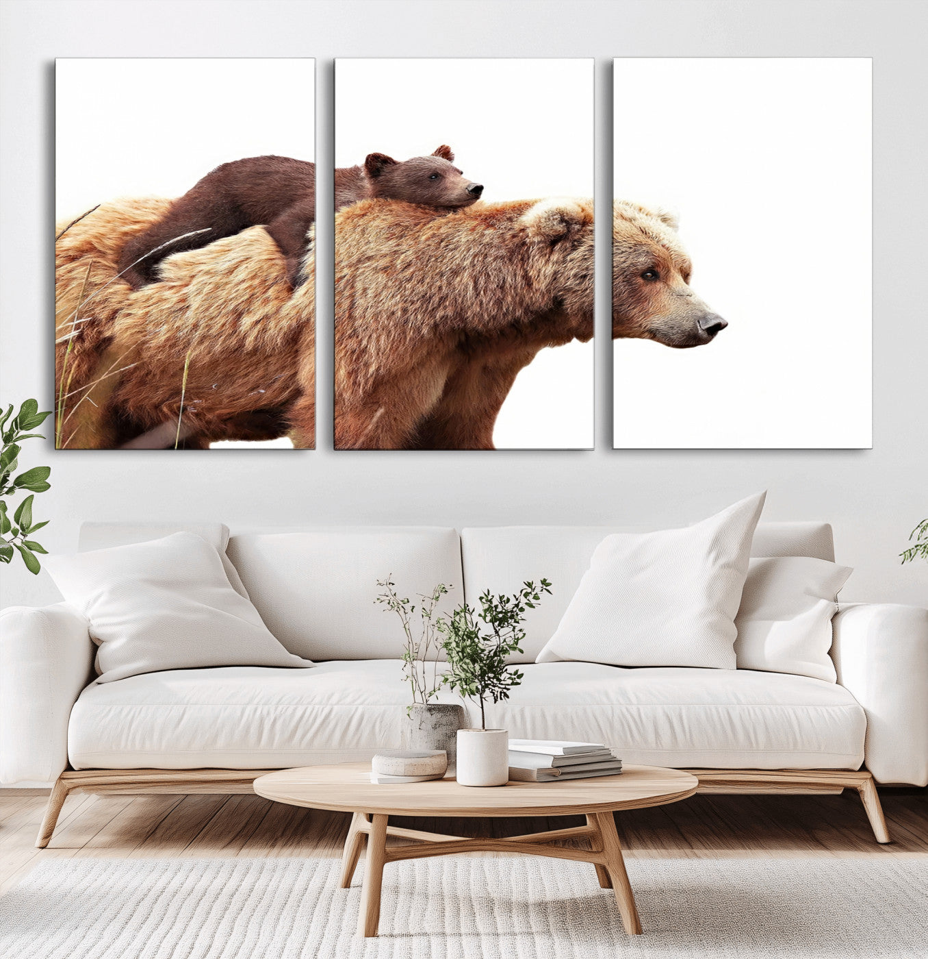 76943-MGV-CV-36X24-Mom Bear Wall Art Canvas Print, Framed Bear Photography Art Picture Print, Rustic Bear and Cub Perfect Rustic Farmhouse Decor