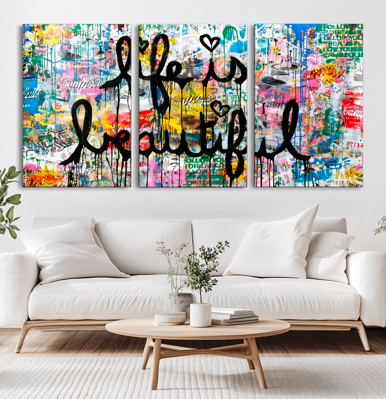 24774-MGV-CV-36X24-Life Beautiful Wall Art – Vibrant Graffiti Canvas Print, Colorful Urban Street Style Decor for Bedroom, Office or Living Room