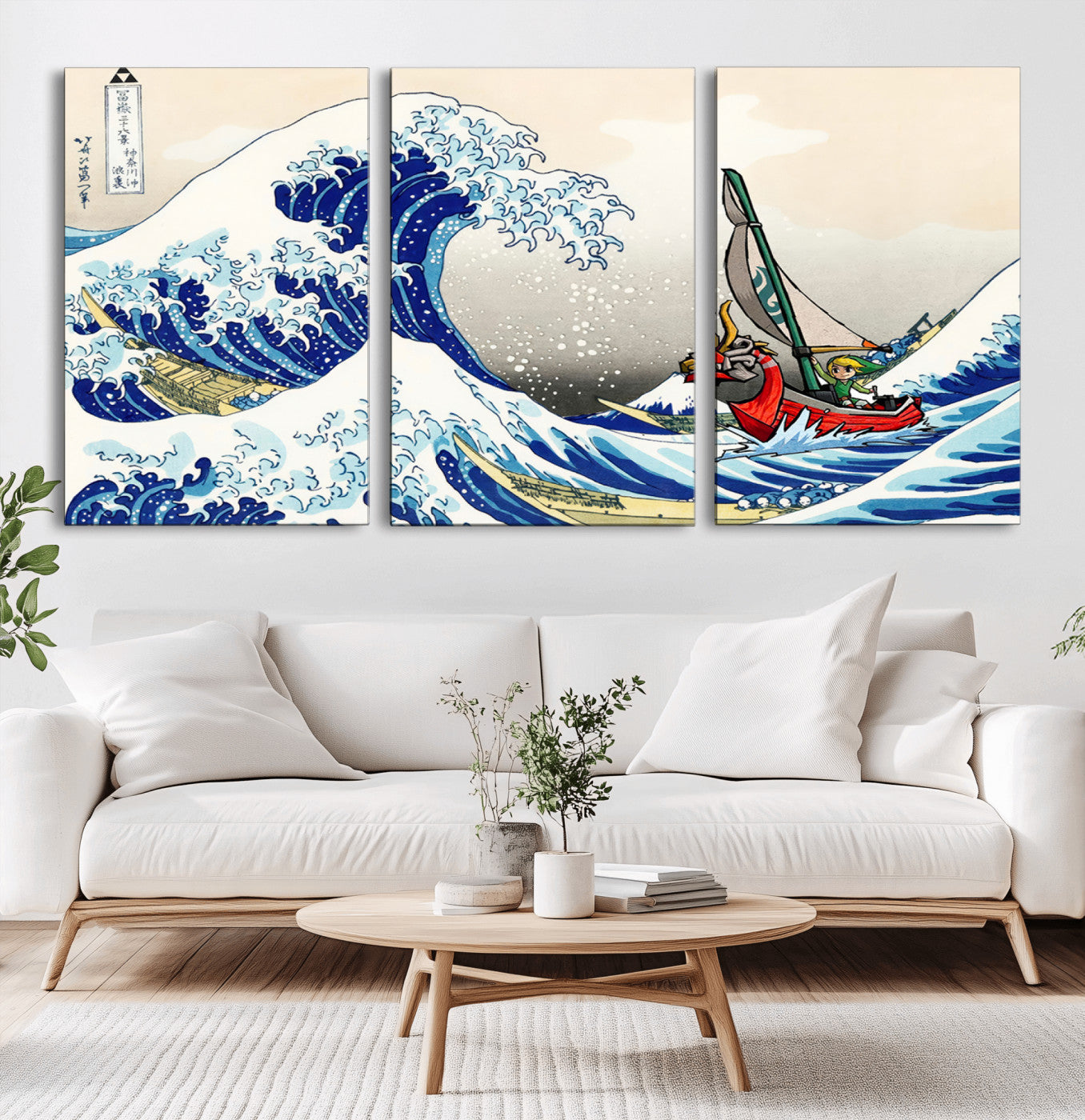 19450-MGV-CV-36X24-Great Wave Adventure Wall Art – Japanese Style Ocean Canvas Print, Fantasy Sailing Decor for Living Room, Bedroom or Office
