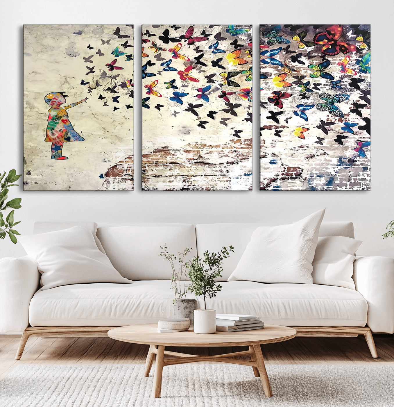 65208-MGV-CV-36X24-Colorful Butterfly Wall Art – Whimsical Street Style Canvas Print, Vibrant Urban Graffiti Decor for Living Room, Bedroom or Office