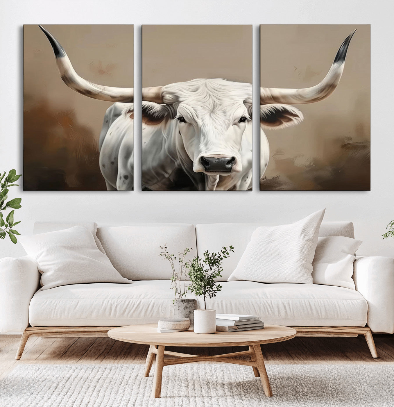 61423-MGV-CV-36X24-Longhorn Bull Wall Art – Rustic Western Texas Steer Canvas Print, Cowboy Farmhouse Decor for Living Room, Bedroom, Office or Ranch