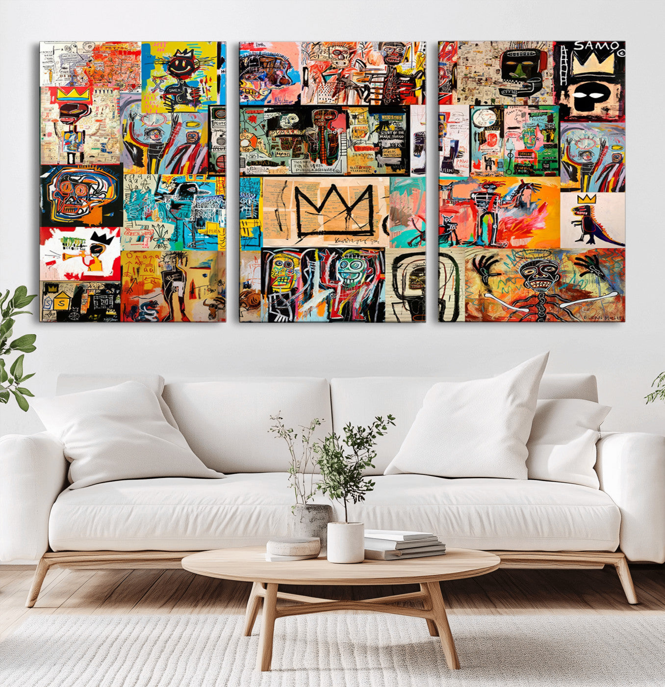 69394-MGV-CV-36X24-Basquiat Wall Art – Abstract Graffiti Collage Canvas Print, Colorful Pop Art Street Style Painting, Urban Modern Wall Decor for