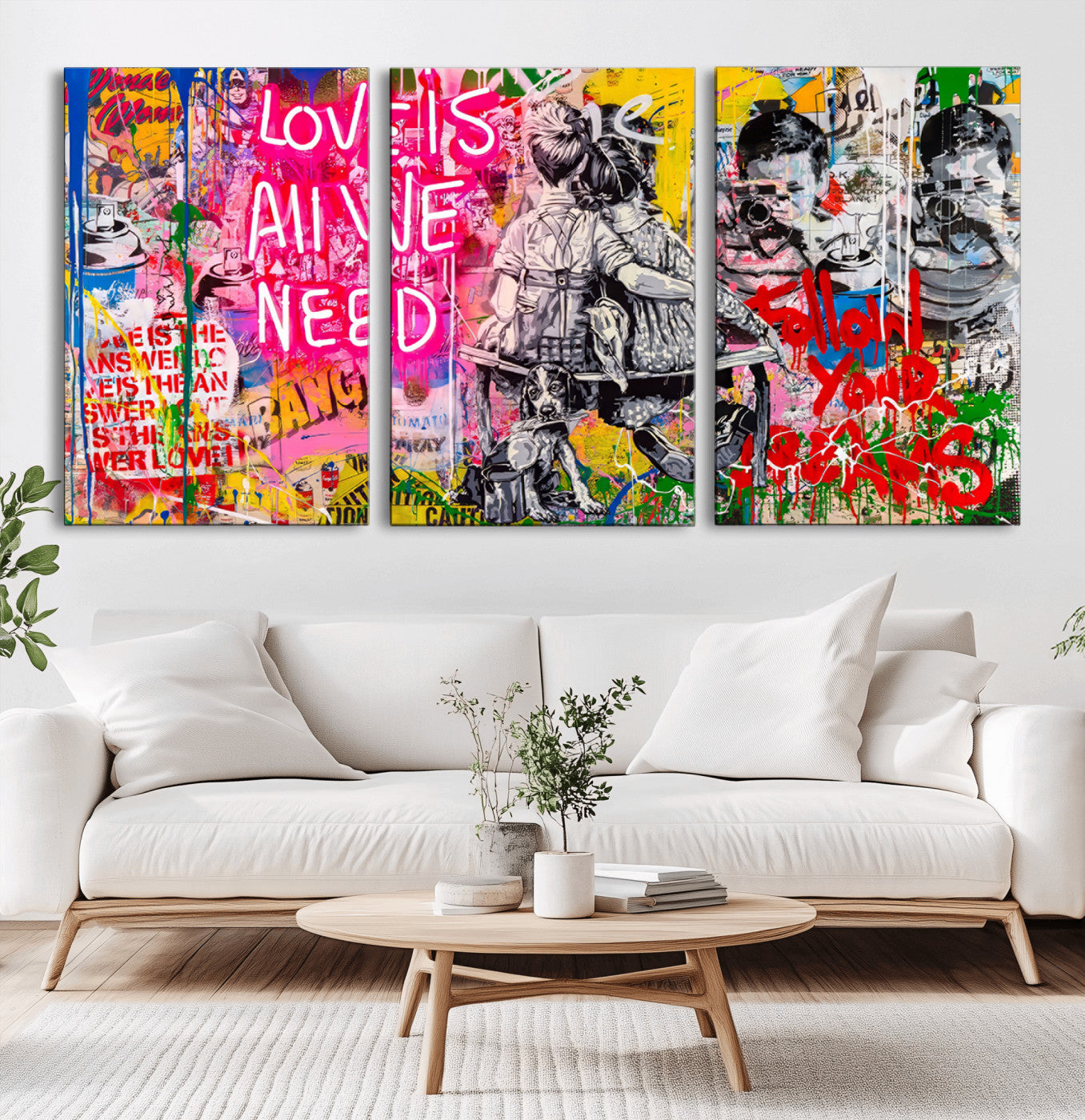 67019-MGV-CV-36X24-Love Is All We Need Wall Art – Colorful Graffiti Street Art Canvas Print, Modern Urban Pop Art Decor for Living Room, Bedroom,