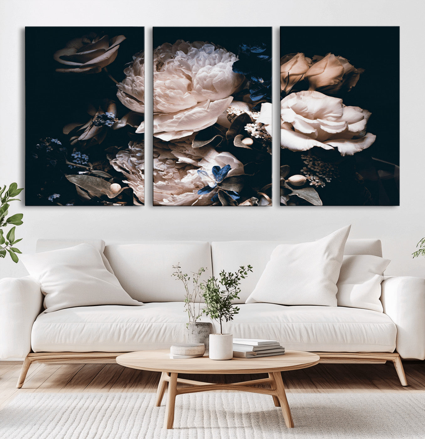 11214-MGV-CV-36X24-Dark Floral Wall Art – Moody Peony and Rose Canvas Print, Elegant Vintage Flower Artwork for Bedroom, Living Room, Office or