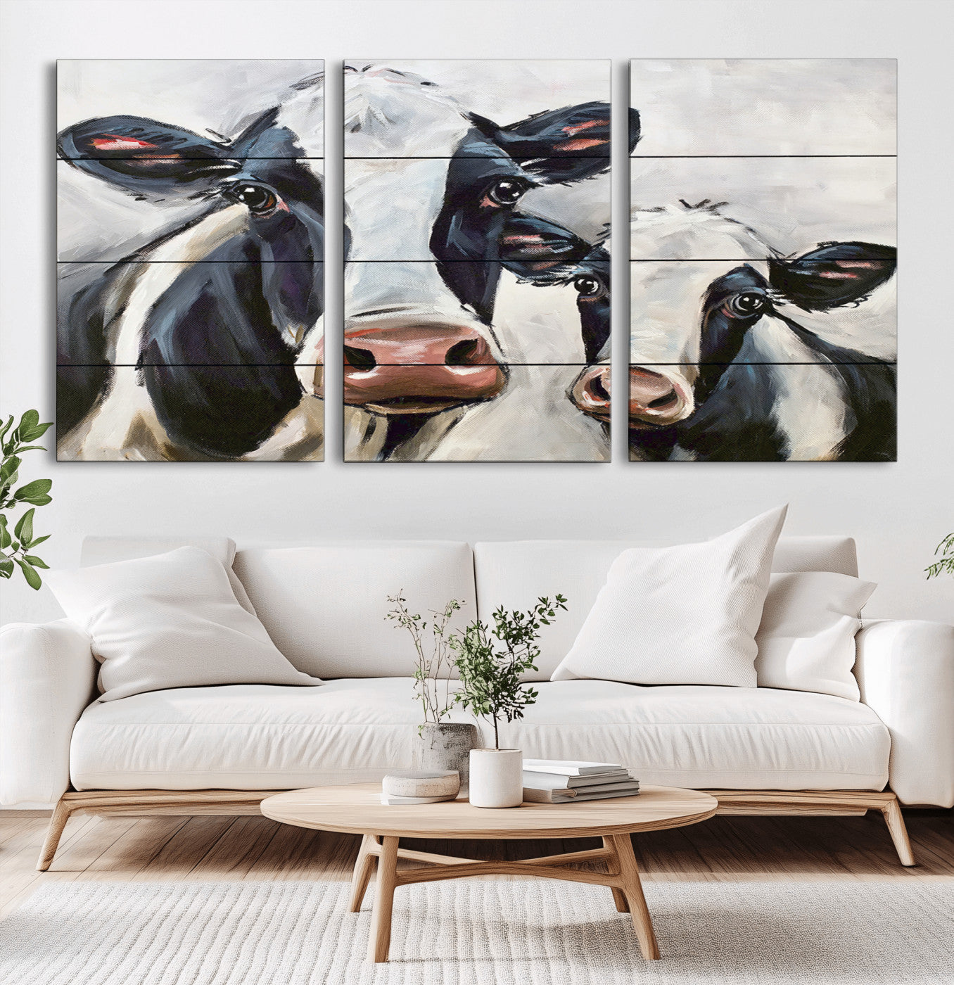 28934-MGV-CV-36X24-Farmhouse Cow Wall Art – Rustic Black and White Dairy Cattle Canvas Print, Country Barn Animal Painting for Kitchen, Living Room