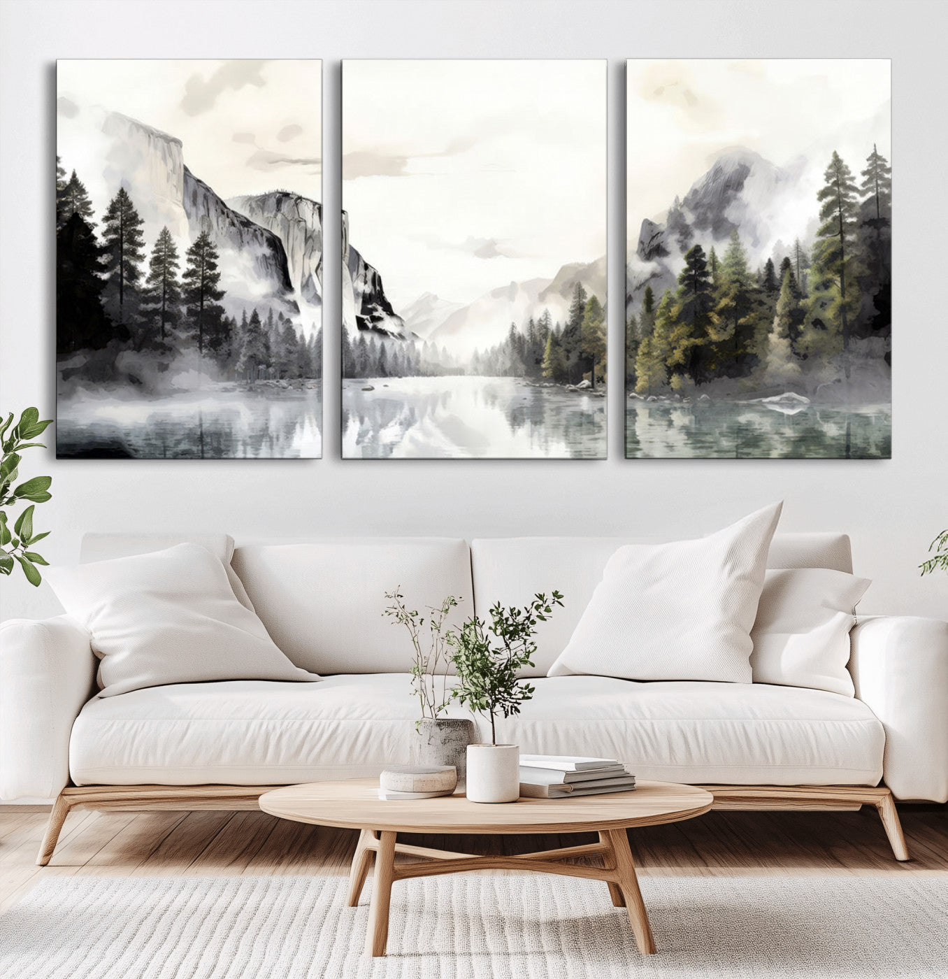 27364-MGV-CV-36X24-Yosemite Park Wall Art Canvas Print, Framed National Park Art Picture Print, Watercolor Yosemite Perfect Foggy Watercolor Decor