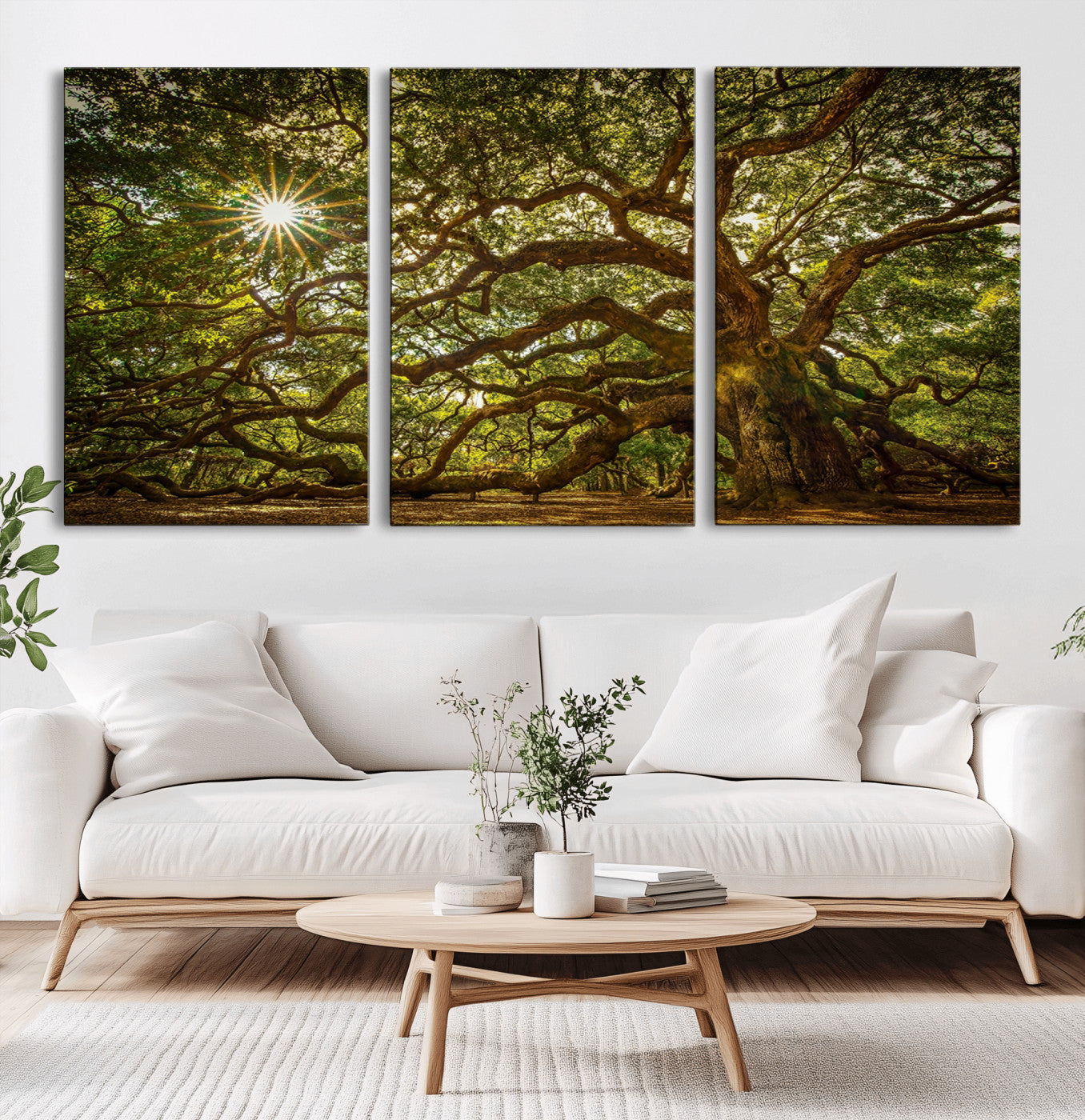 57983-MGV-CV-60X30-3P-Angel Oak Tree Wall Art Canvas Print, Framed Oak Tree Art Picture Print, Angel Oak Perfect Rustic Nature Decor Artwork