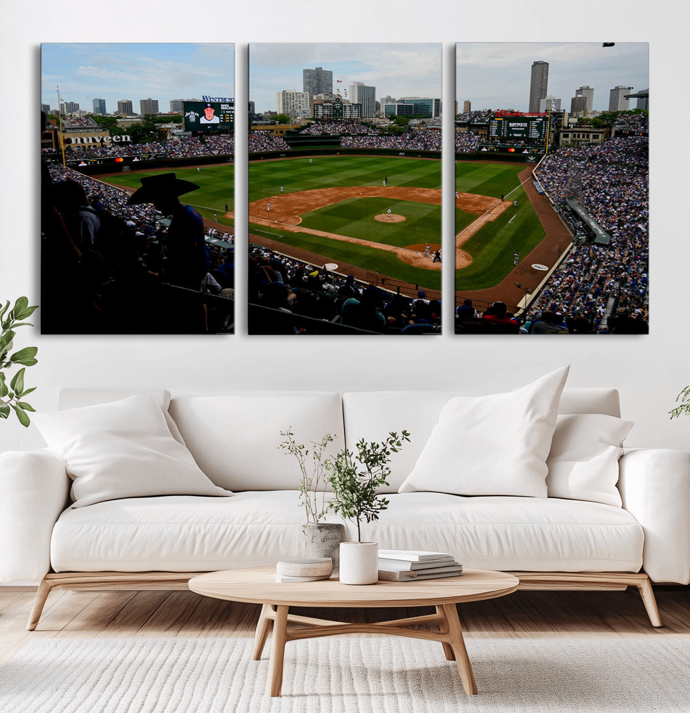 34859-MGV-CV-60X30-3P-Wrigley Field Wall Art Canvas Print, Framed Chicago Cubs Stadium Art Picture Print, Wrigley Stadium Field Perfect Sport Room Decor