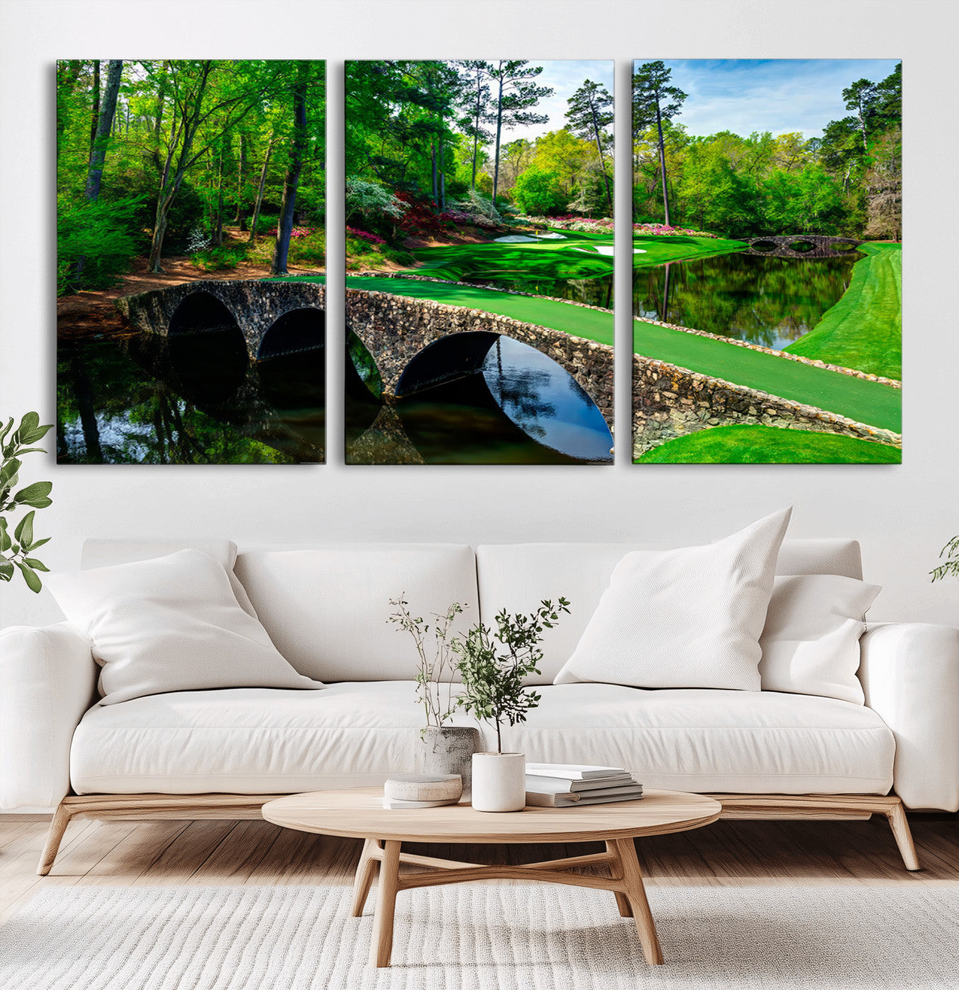57655-MGV-CV-36X24-Golf Course Wall Art – Canvas Print Scenic Green Fairway Stone Bridge Water Reflection Landscape, Classic Sports Decor for Office,