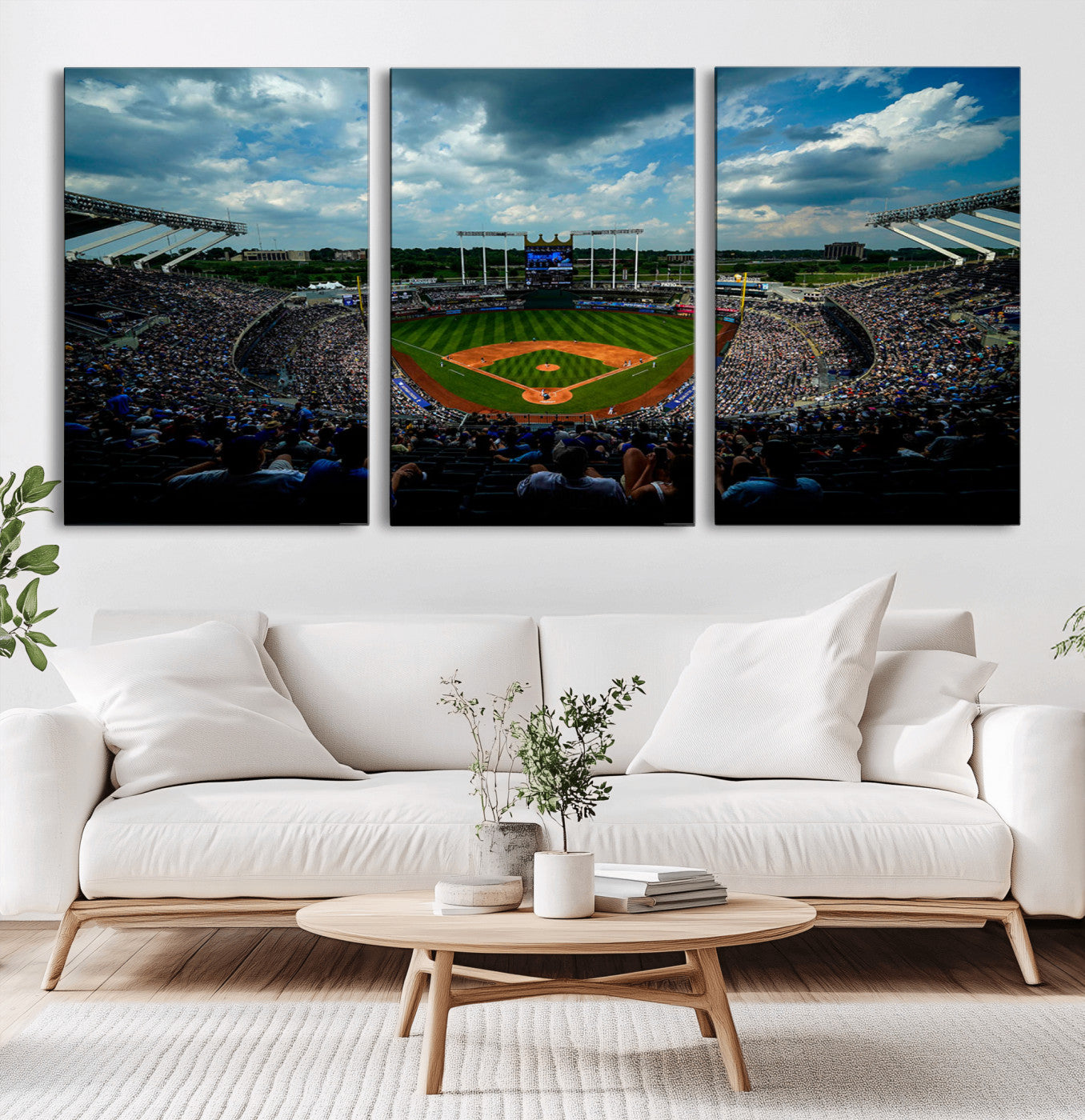 37127-MGV-CV-36X24-Kauffman Stadium Wall Art Canvas Print, Framed Kansas City Royals Field Art Picture Print, Baseball Stadium Perfect Sport Room