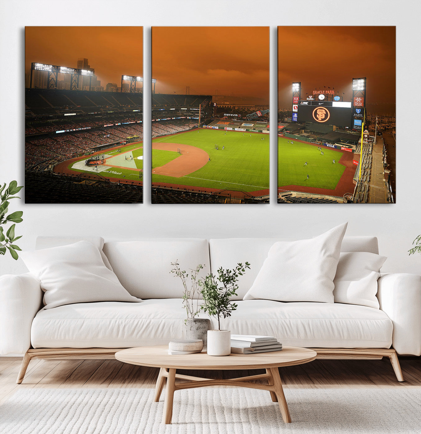 31315-MGV-CV-36X24-Oracle Park Stadium Wall Art Canvas Print, Framed California Stadium Art Picture Print, Oracle Park Field Perfect Sport Room Decor