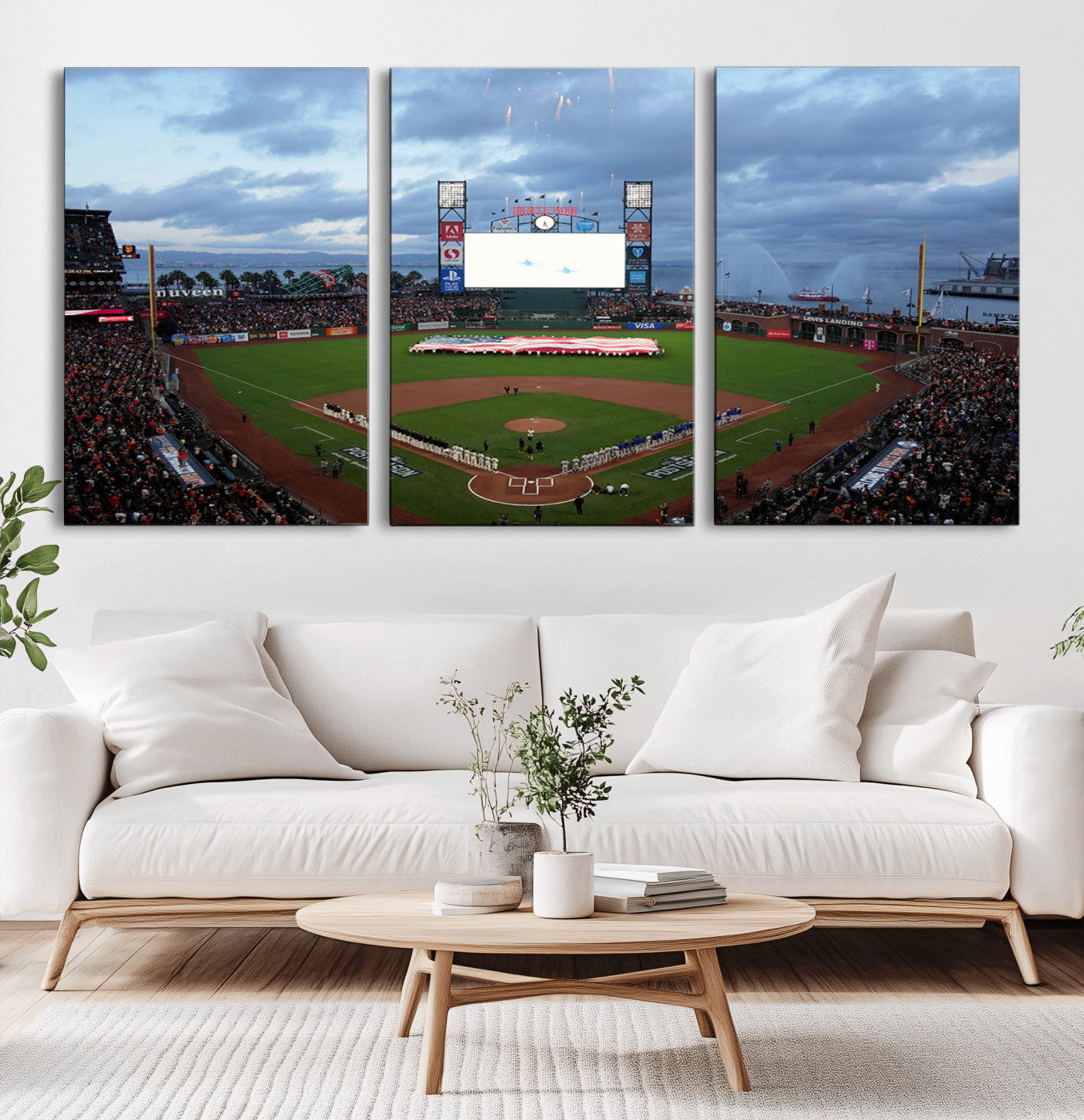 44631-MGV-CV-60X30-3P-Oracle Park Stadium Wall Art Canvas Print, Framed San Francisco Giants Art Picture Print, Giants Stadium Field Perfect Sports Room