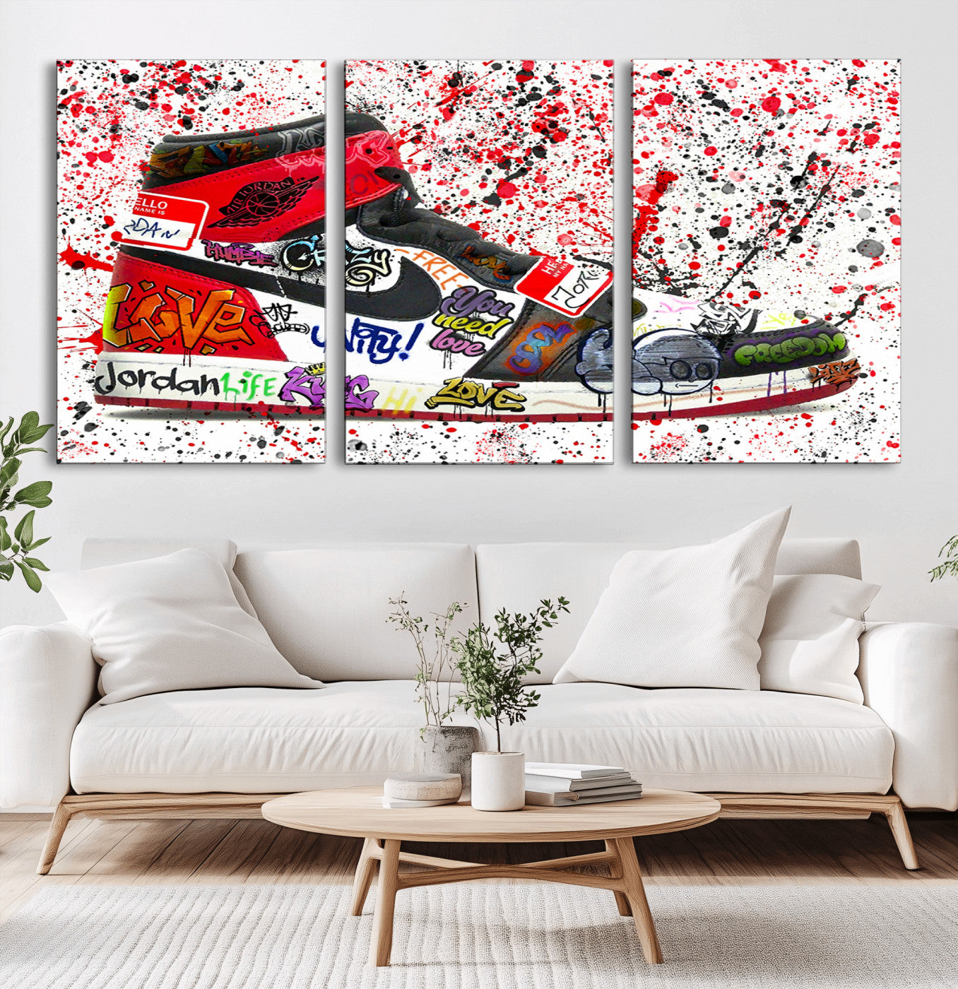 38836-MGV-CV-36X24-Graffiti Sneaker Wall Art – Urban Street Art Poster and Colorful Air Jordan Shoe, Abstract Graffiti Style Canvas Print for
