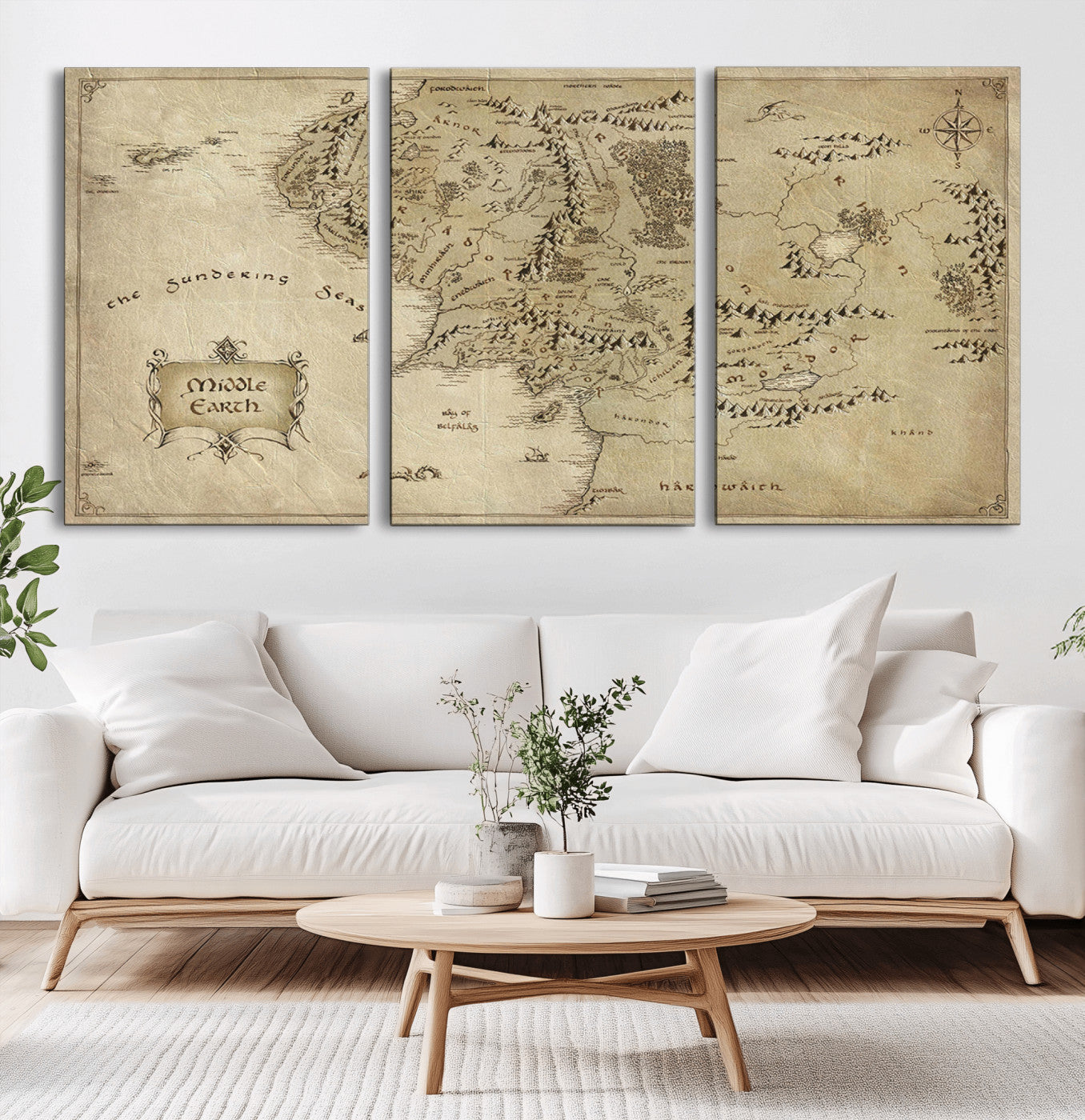 21784-MGV-CV-36X24-Middle Earth Fantasy Map Wall Art – Vintage Parchment Style Fantasy Cartography Poster, Antique Style Map Print for Book Lovers &
