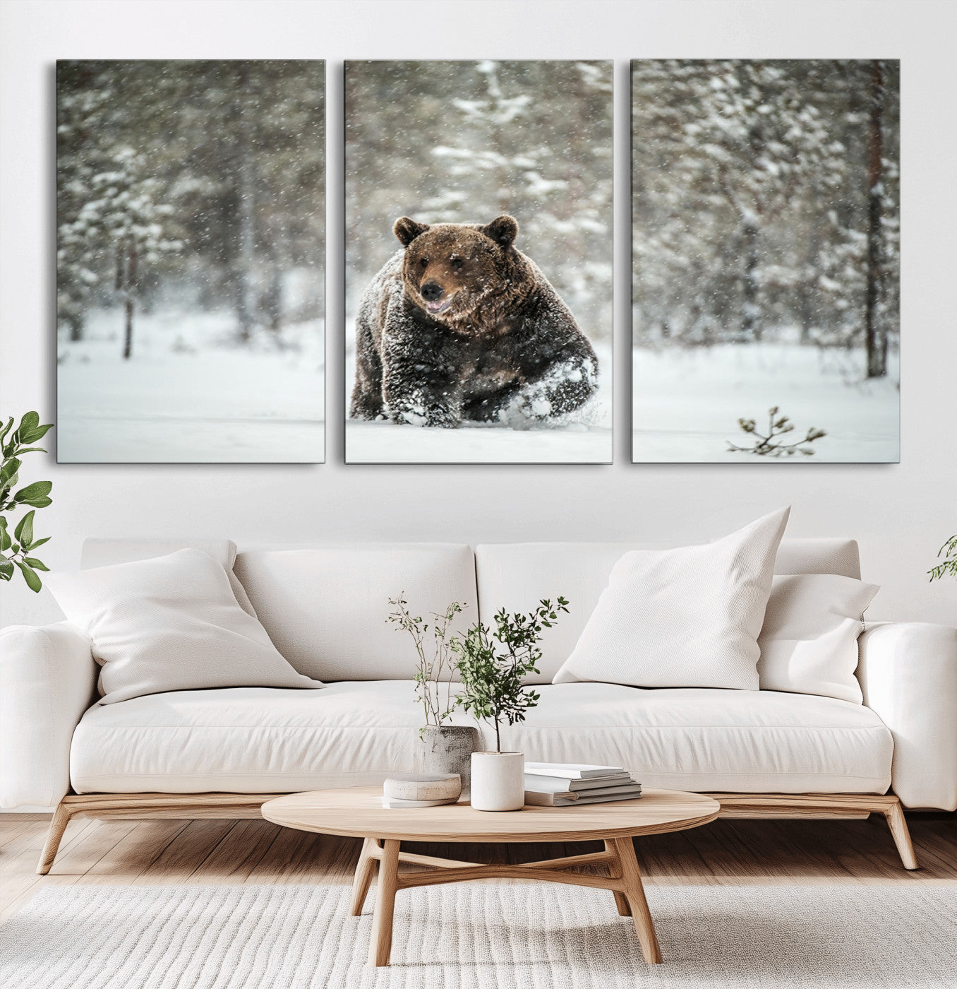 43350-MGV-CV-36X24-Wild Bear in Snow Wall Art – Majestic Wildlife Photography Print, Winter Forest Nature Decor for Cabin, Lodge, Rustic Home,